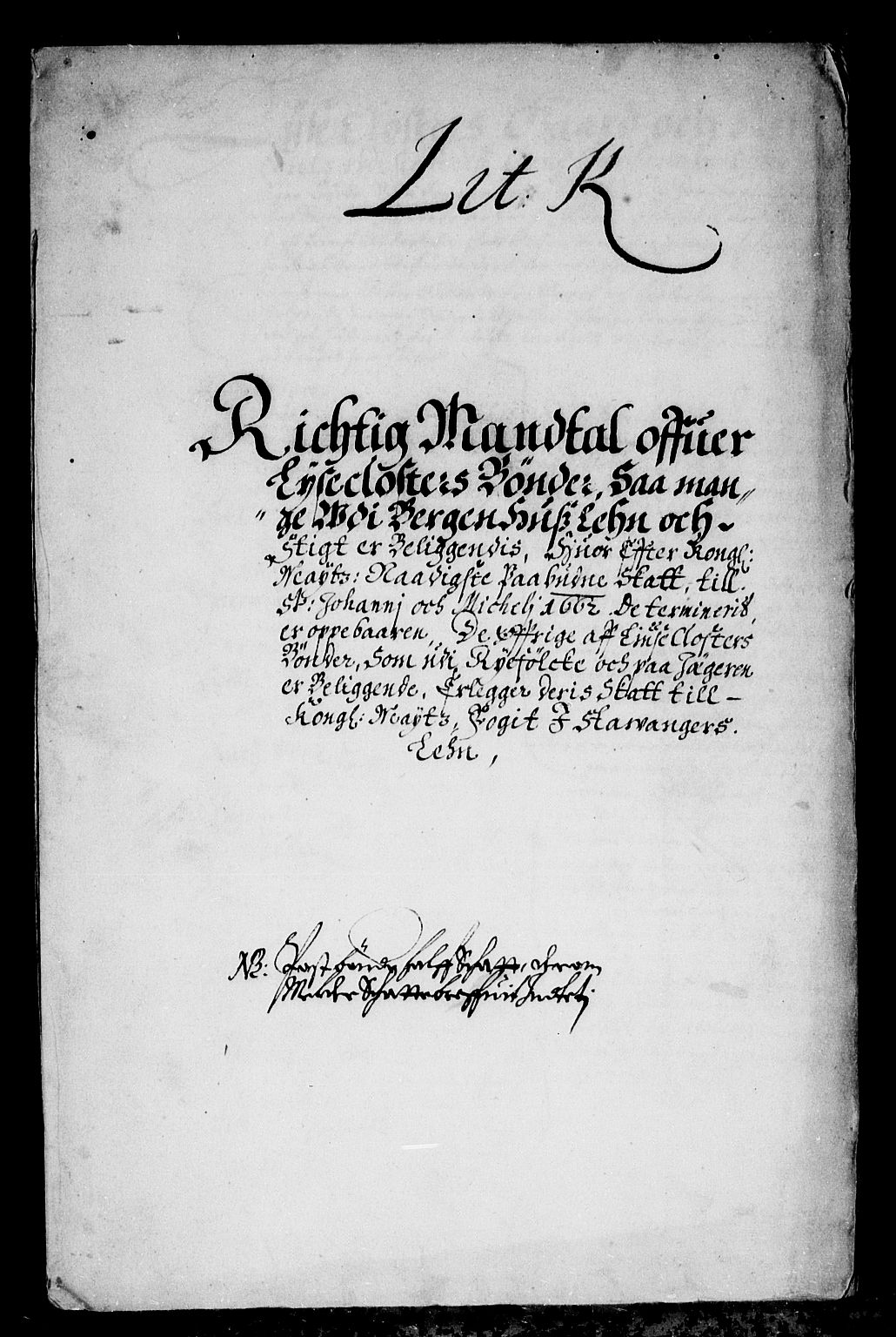 Rentekammeret inntil 1814, Reviderte regnskaper, Stiftamtstueregnskaper, Bergen stiftamt, AV/RA-EA-6043/R/Rc/L0005: Bergen stiftamt, 1660-1662