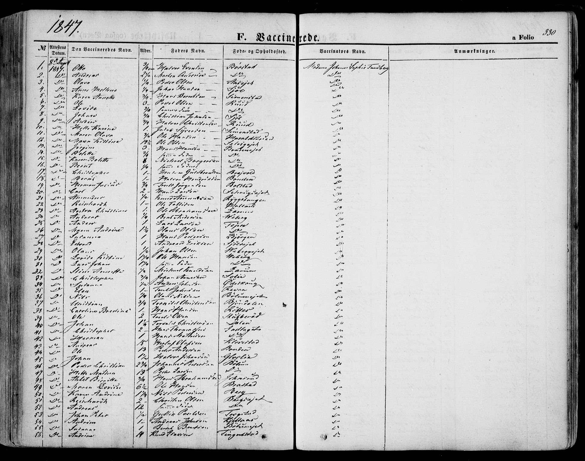 Sande Kirkebøker, AV/SAKO-A-53/F/Fa/L0004: Parish register (official) no. 4, 1847-1864, p. 330