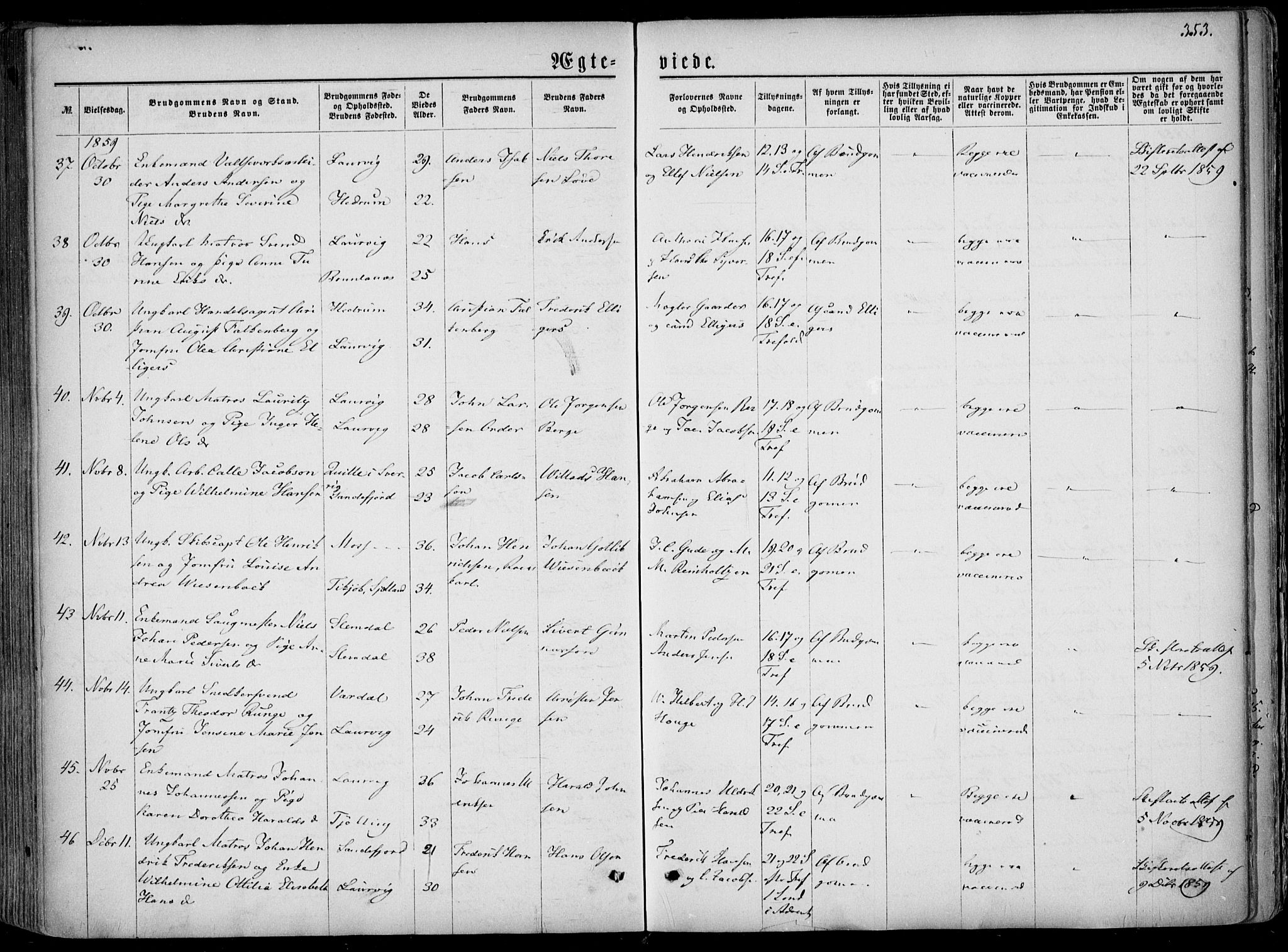 Larvik kirkebøker, AV/SAKO-A-352/F/Fa/L0004: Parish register (official) no. I 4, 1856-1870, p. 353