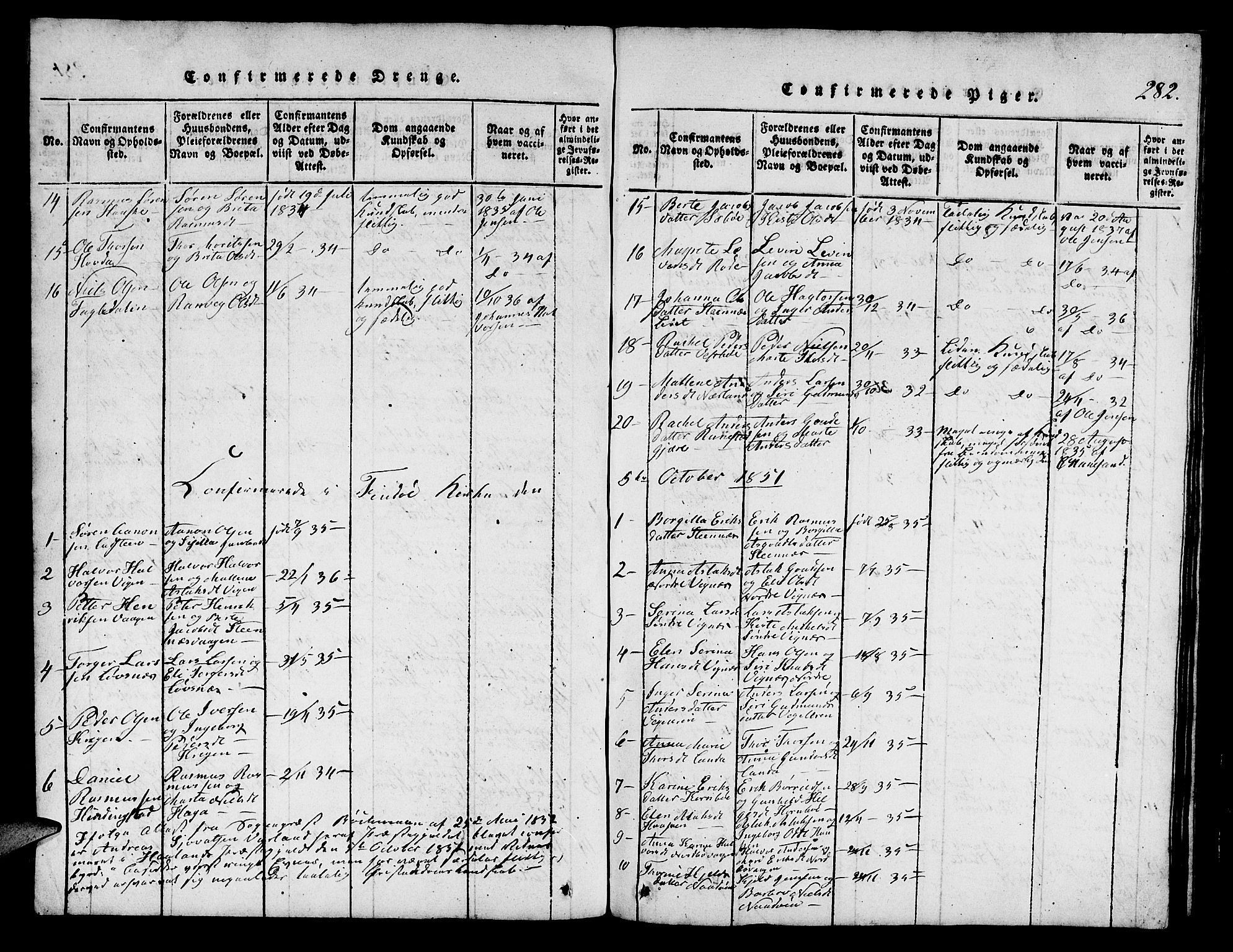 Finnøy sokneprestkontor, SAST/A-101825/H/Ha/Hab/L0001: Parish register (copy) no. B 1, 1816-1856, p. 282