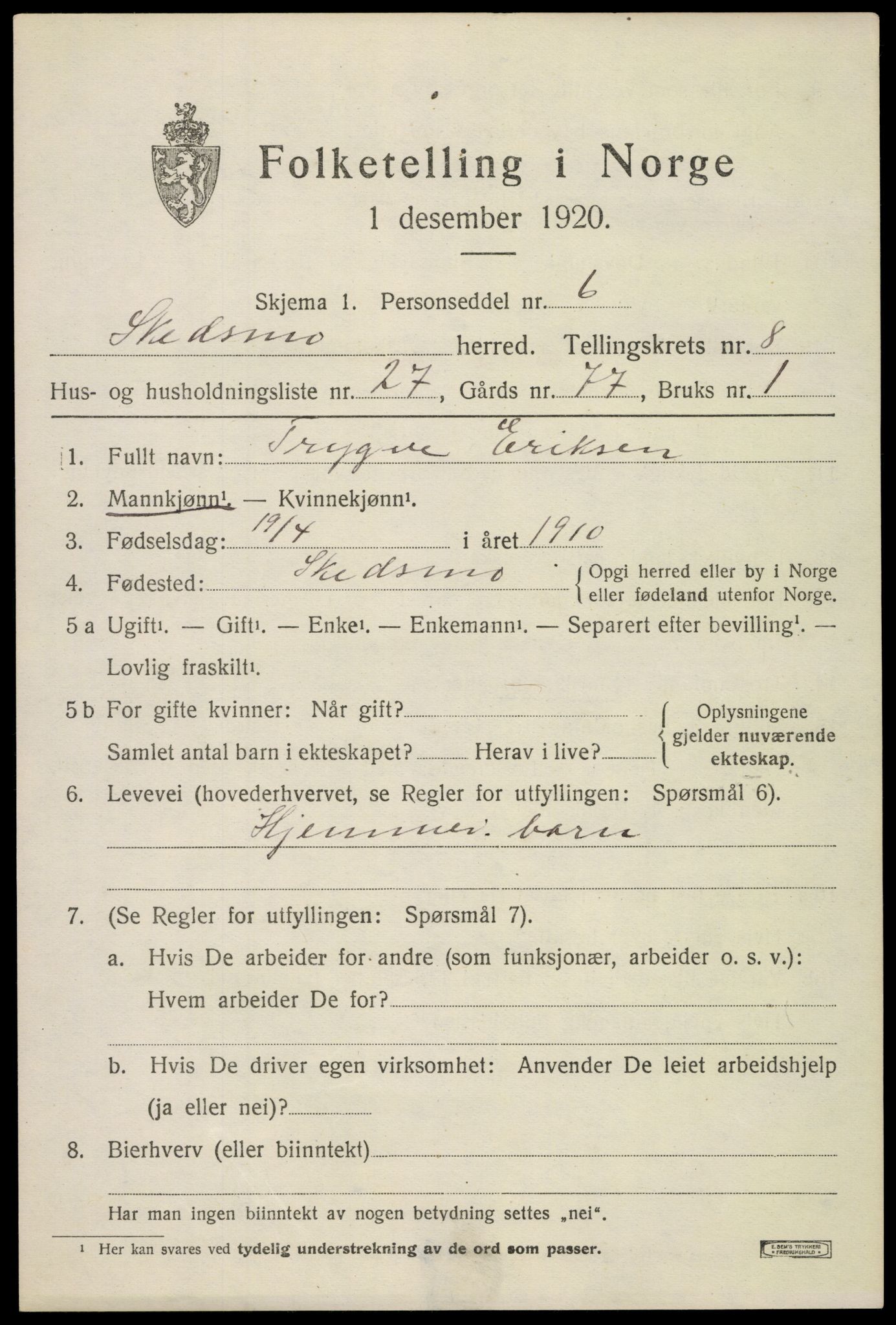 SAO, 1920 census for Skedsmo, 1920, p. 9299