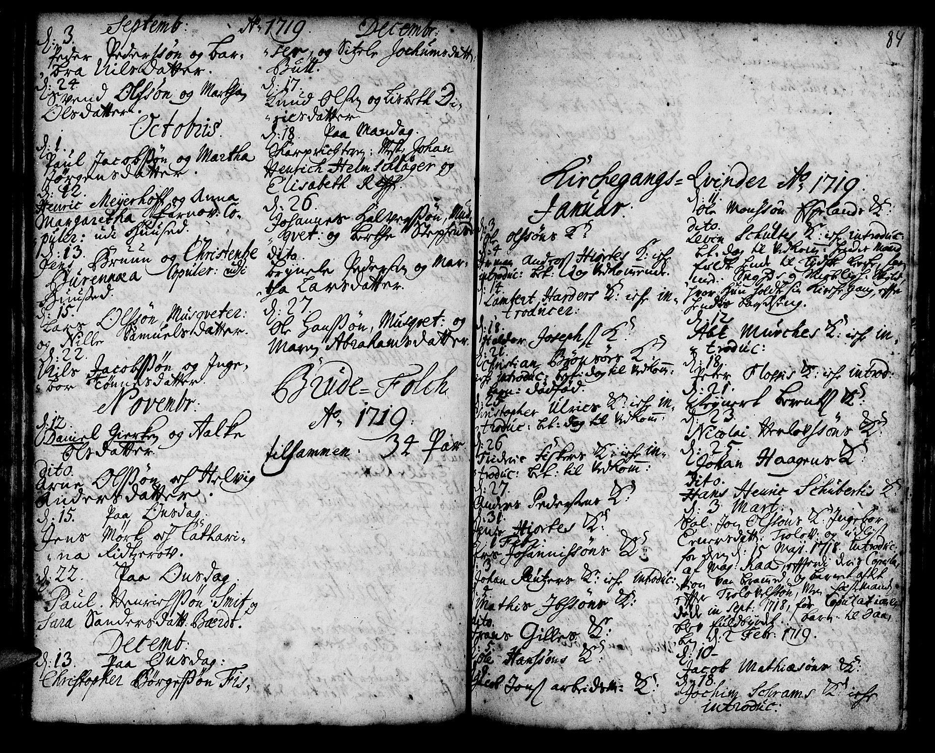 Korskirken sokneprestembete, SAB/A-76101/H/Haa/L0008: Parish register (official) no. A 8, 1698-1747, p. 84