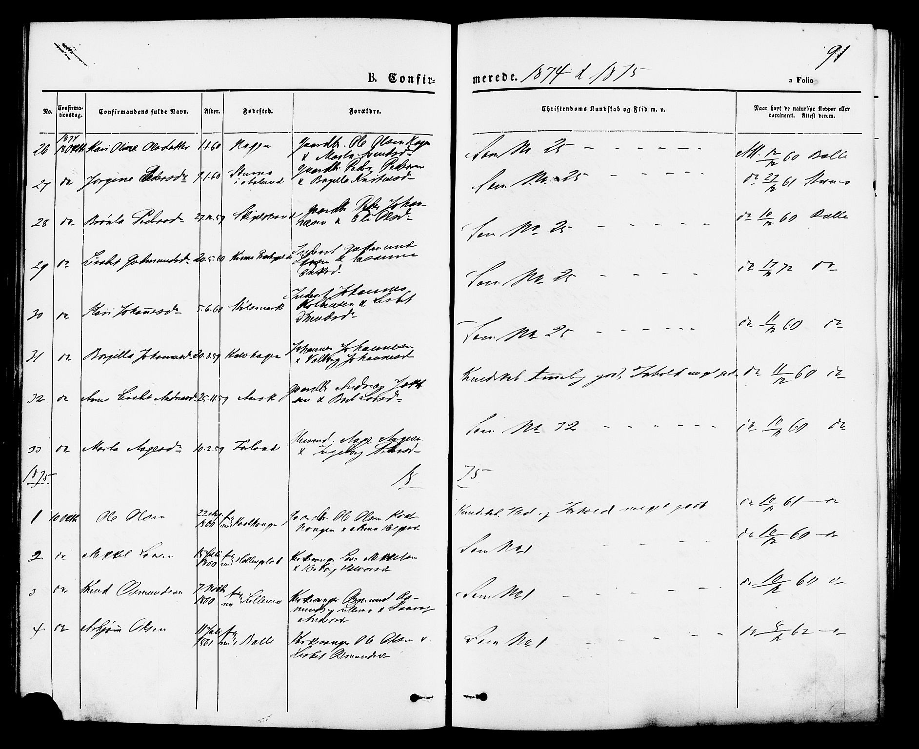 Vikedal sokneprestkontor, AV/SAST-A-101840/01/IV: Parish register (official) no. A 7, 1868-1883, p. 91