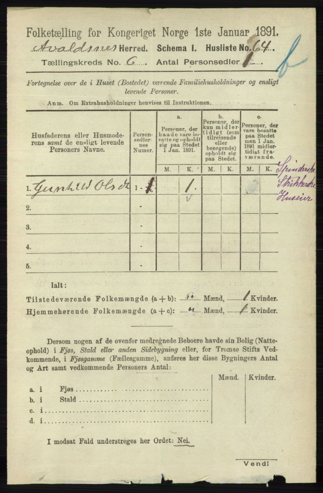 RA, 1891 census for 1147 Avaldsnes, 1891, p. 3232