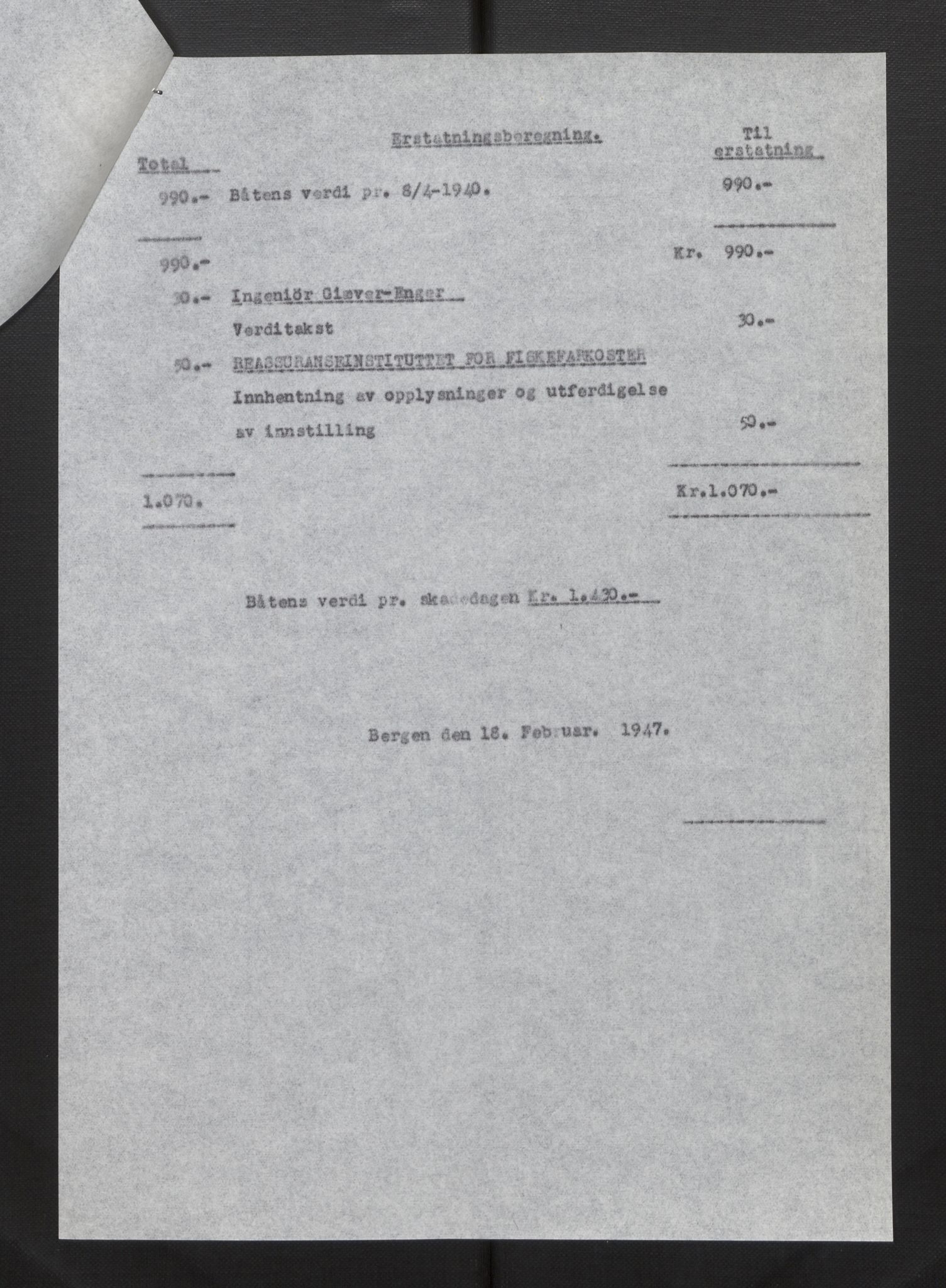 Fiskeridirektoratet - 1 Adm. ledelse - 13 Båtkontoret, SAB/A-2003/La/L0033: Statens krigsforsikring for fiskeflåten, 1936-1971, p. 117