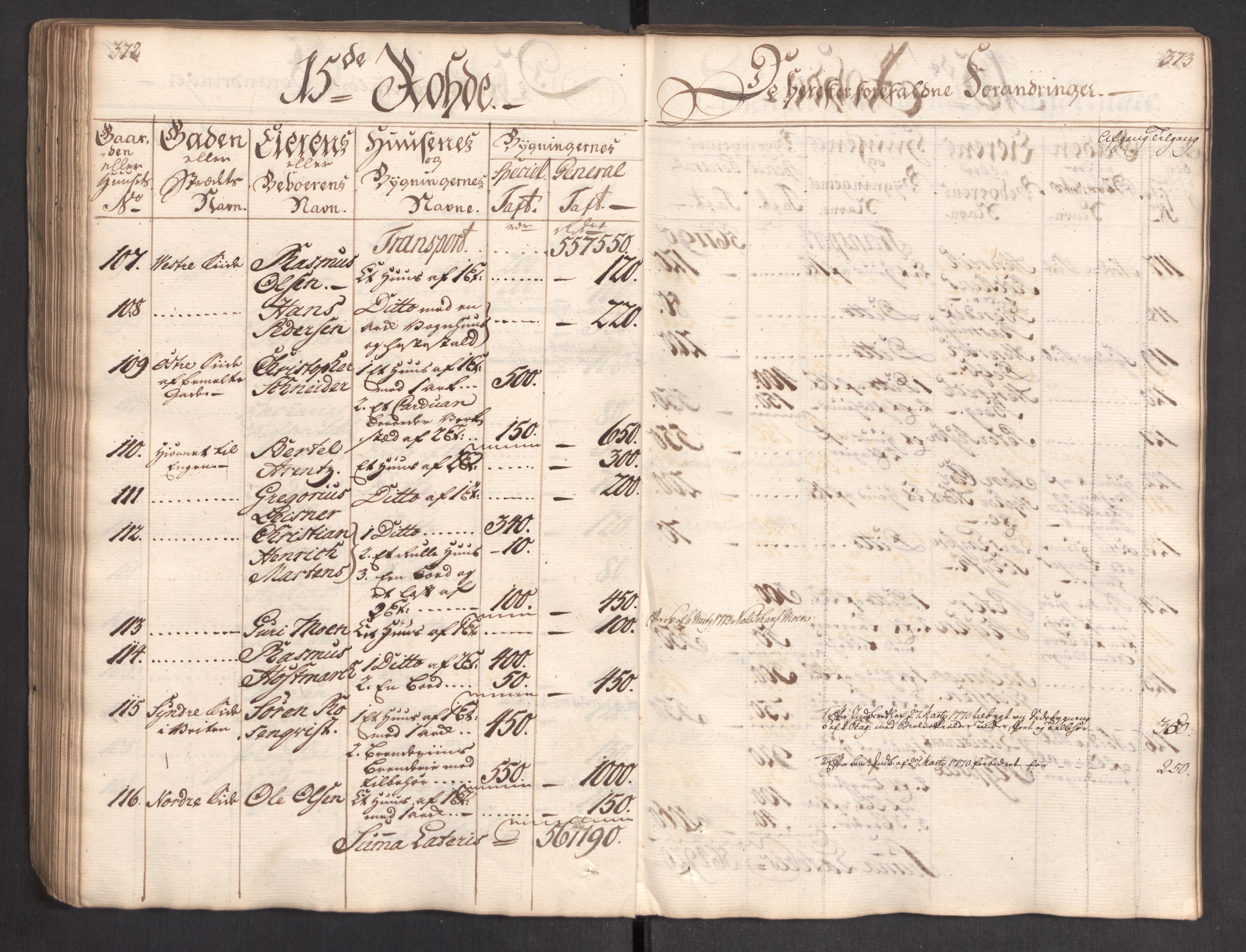 Kommersekollegiet, Brannforsikringskontoret 1767-1814, AV/RA-EA-5458/F/Fa/L0004/0002: Bergen / Branntakstprotokoll, 1767, p. 372-373