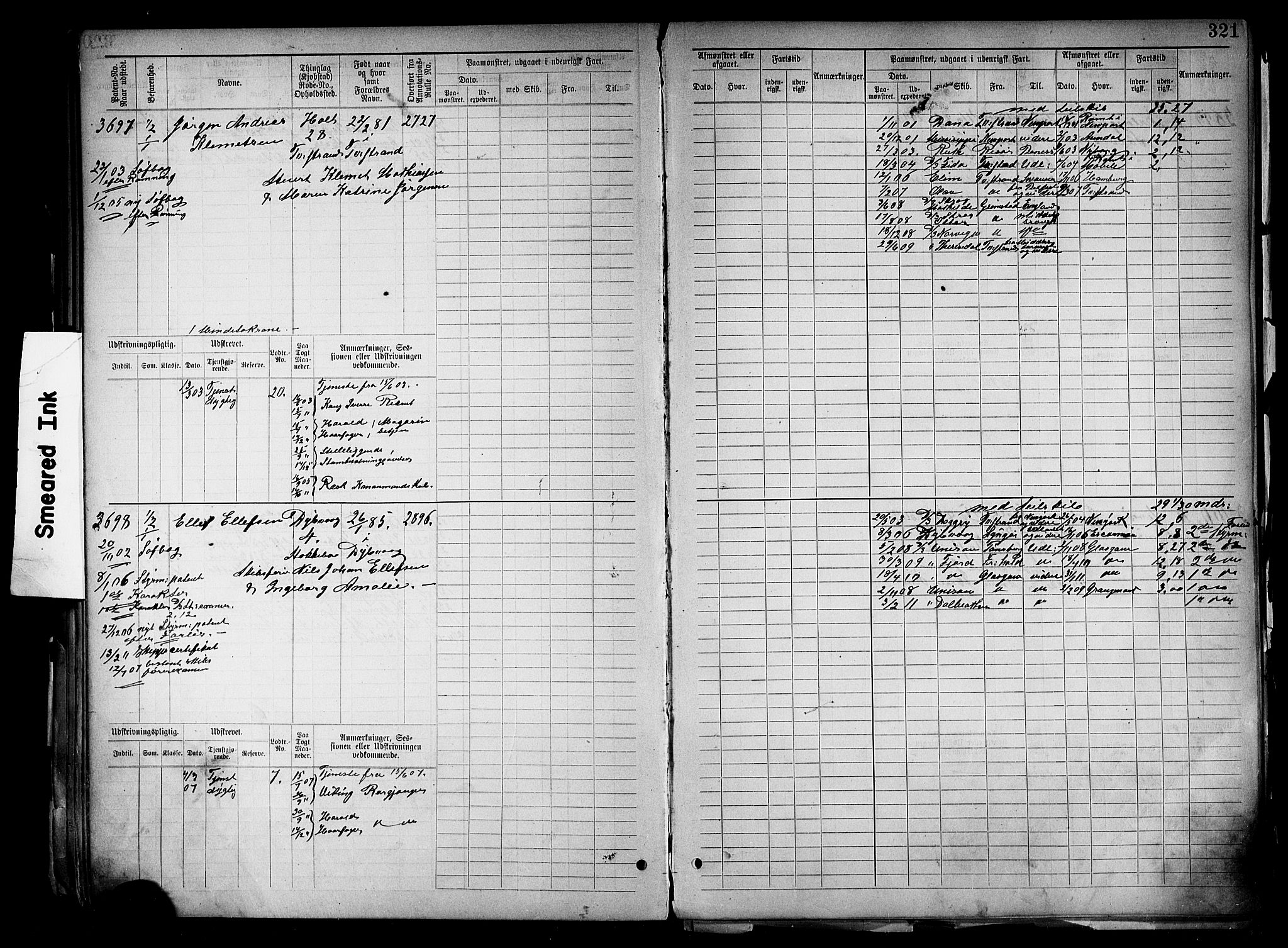 Tvedestrand mønstringskrets, AV/SAK-2031-0011/F/Fb/L0019: Hovedrulle nr 3057-3818, U-35, 1892-1906, p. 331