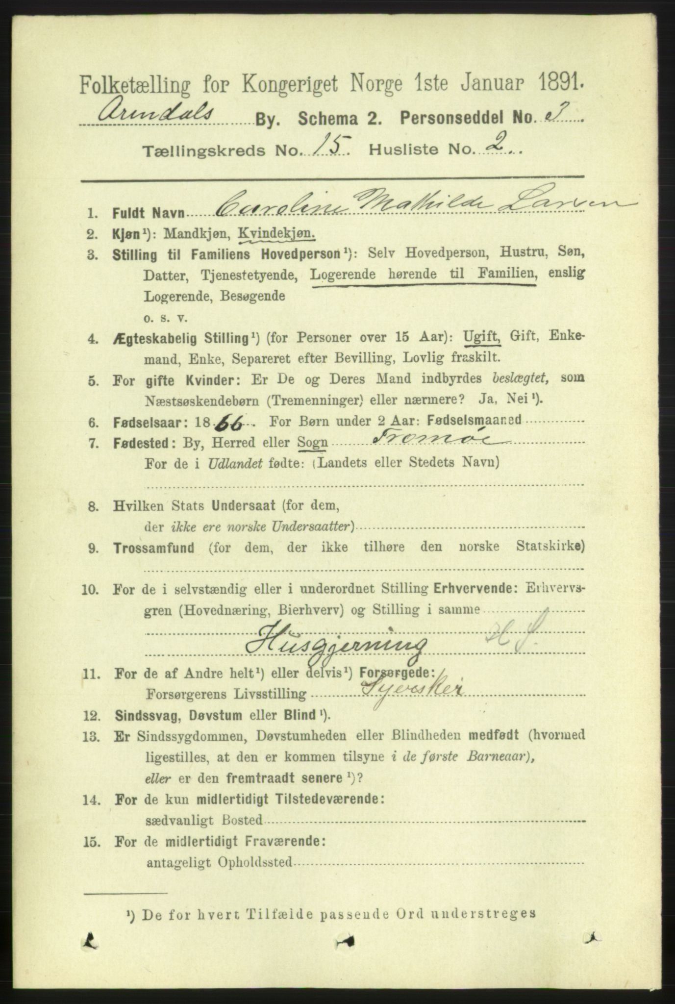 RA, 1891 census for 0903 Arendal, 1891, p. 5037