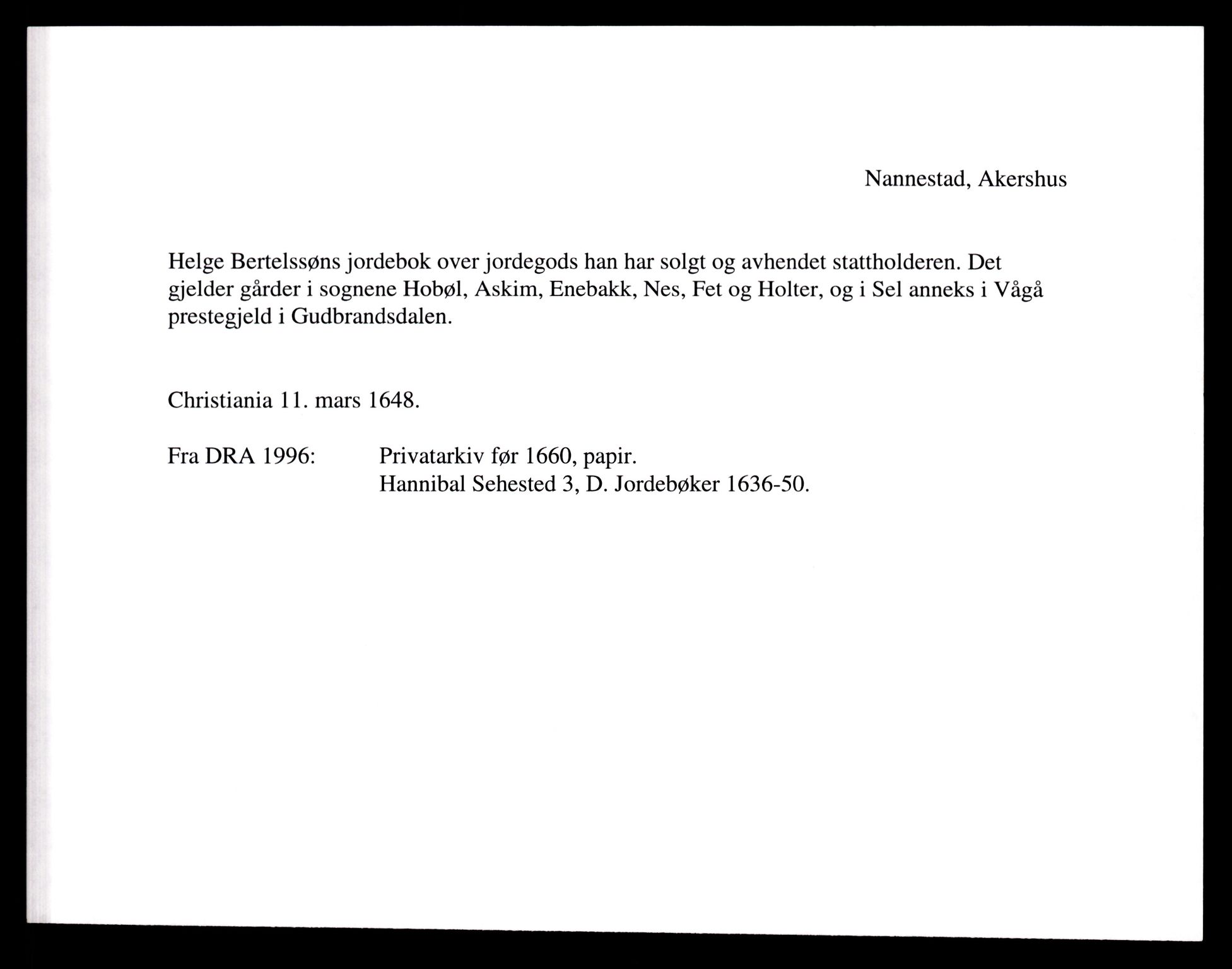 Riksarkivets diplomsamling, AV/RA-EA-5965/F35/F35e/L0006: Registreringssedler Akershus 2, 1400-1700, p. 791