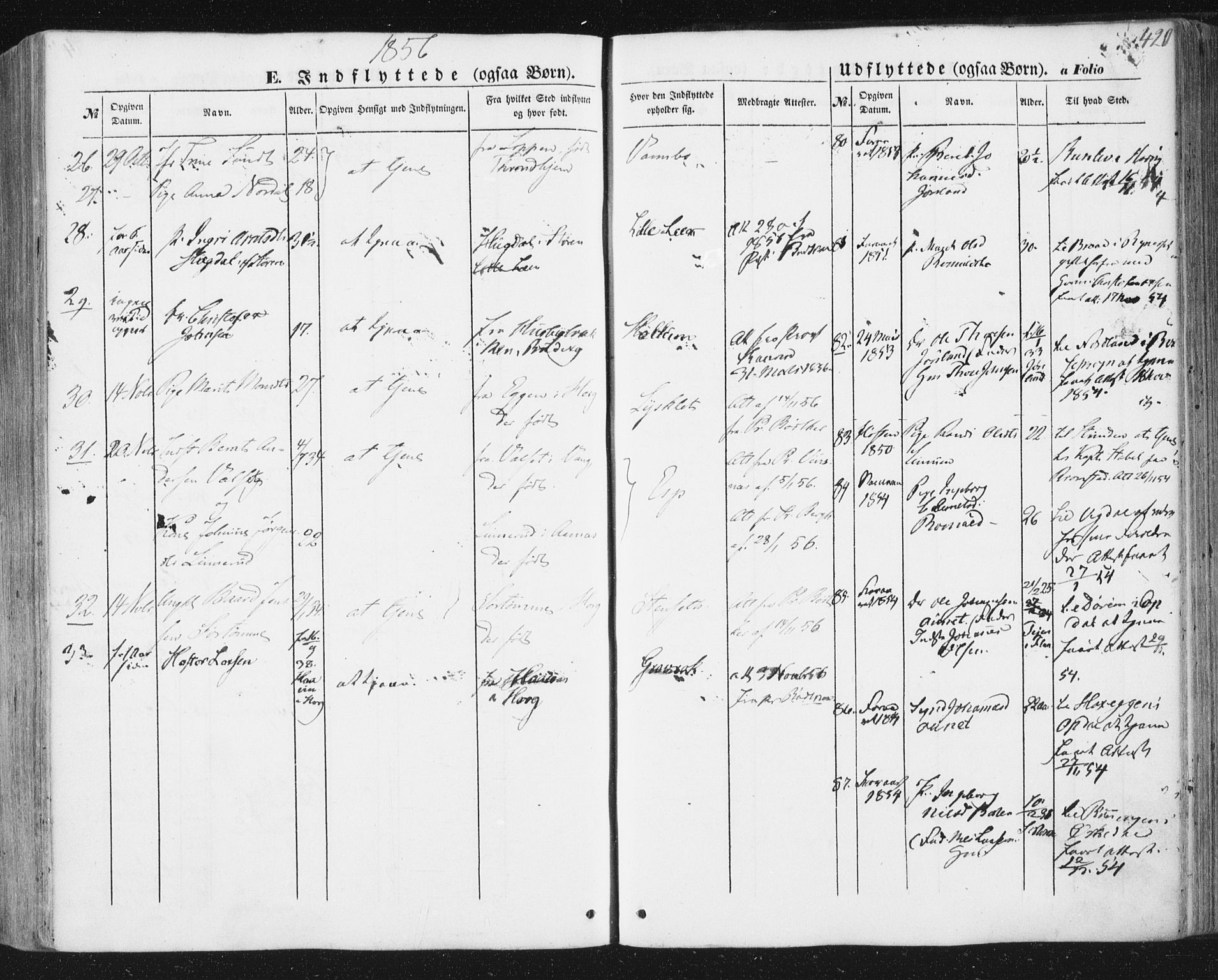 Ministerialprotokoller, klokkerbøker og fødselsregistre - Sør-Trøndelag, SAT/A-1456/691/L1076: Parish register (official) no. 691A08, 1852-1861, p. 420