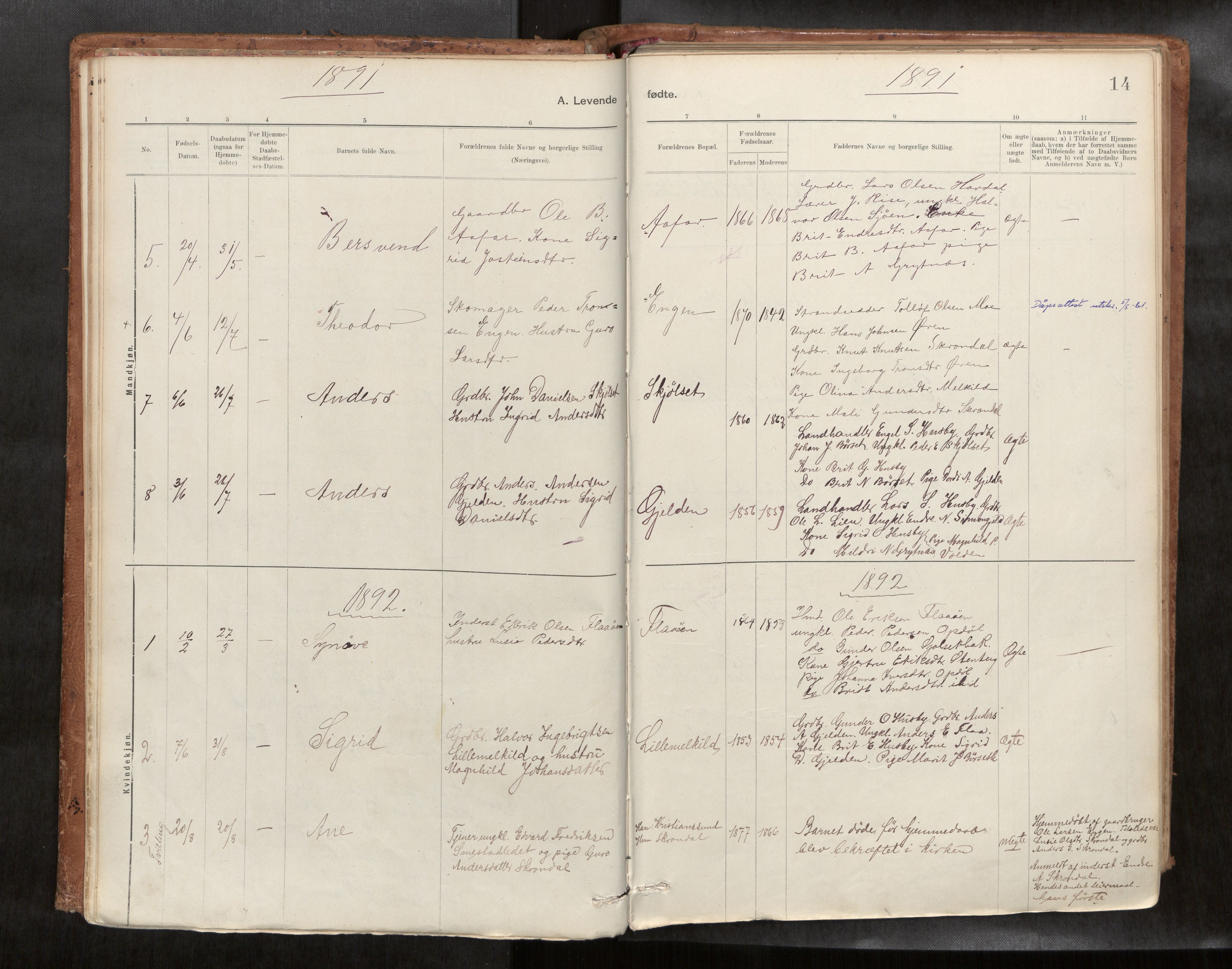 Ministerialprotokoller, klokkerbøker og fødselsregistre - Møre og Romsdal, AV/SAT-A-1454/588/L1006: Parish register (official) no. 588A03, 1886-1912, p. 14