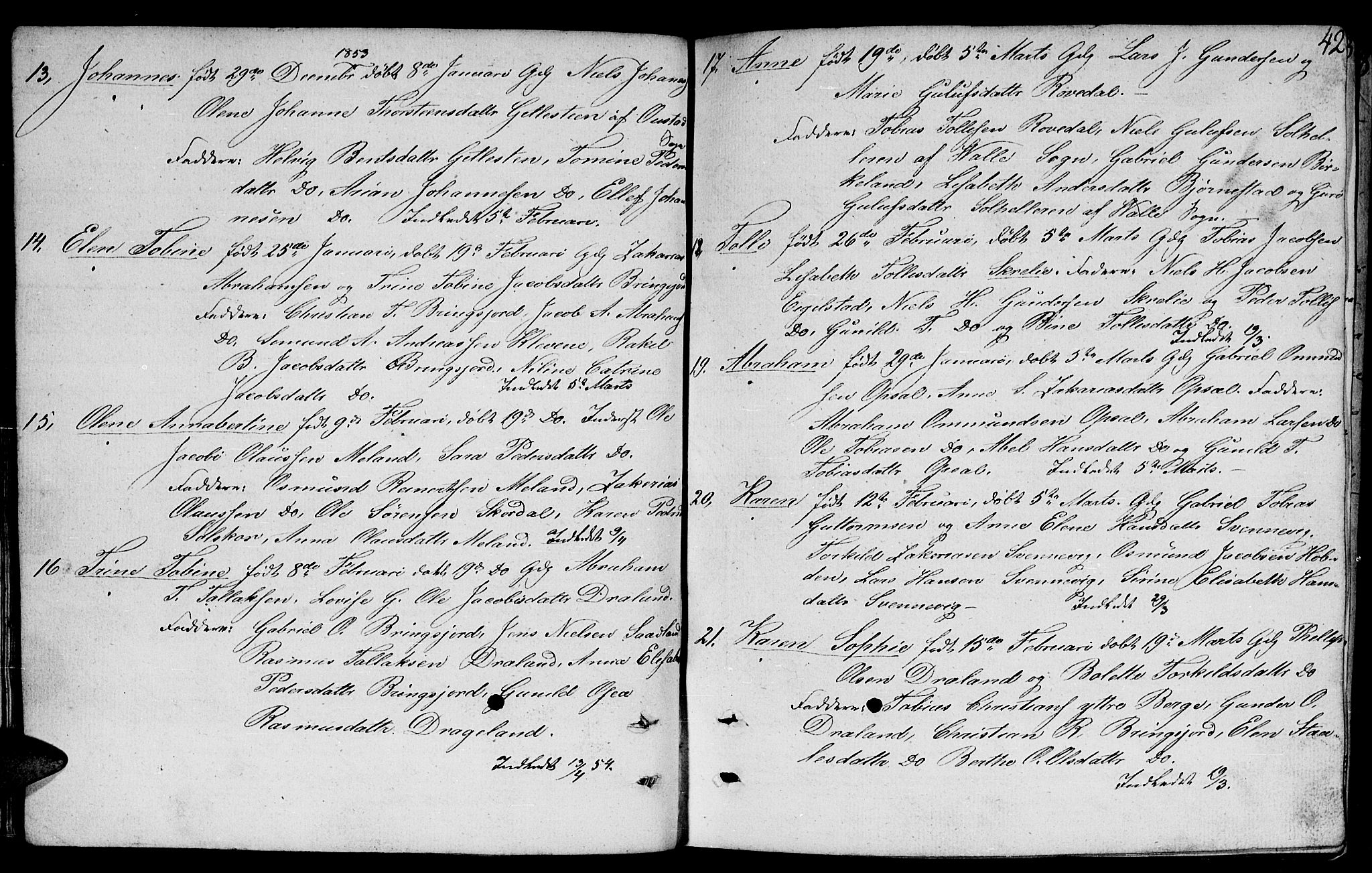 Lyngdal sokneprestkontor, AV/SAK-1111-0029/F/Fb/Fbc/L0002: Parish register (copy) no. B 2, 1849-1864, p. 42