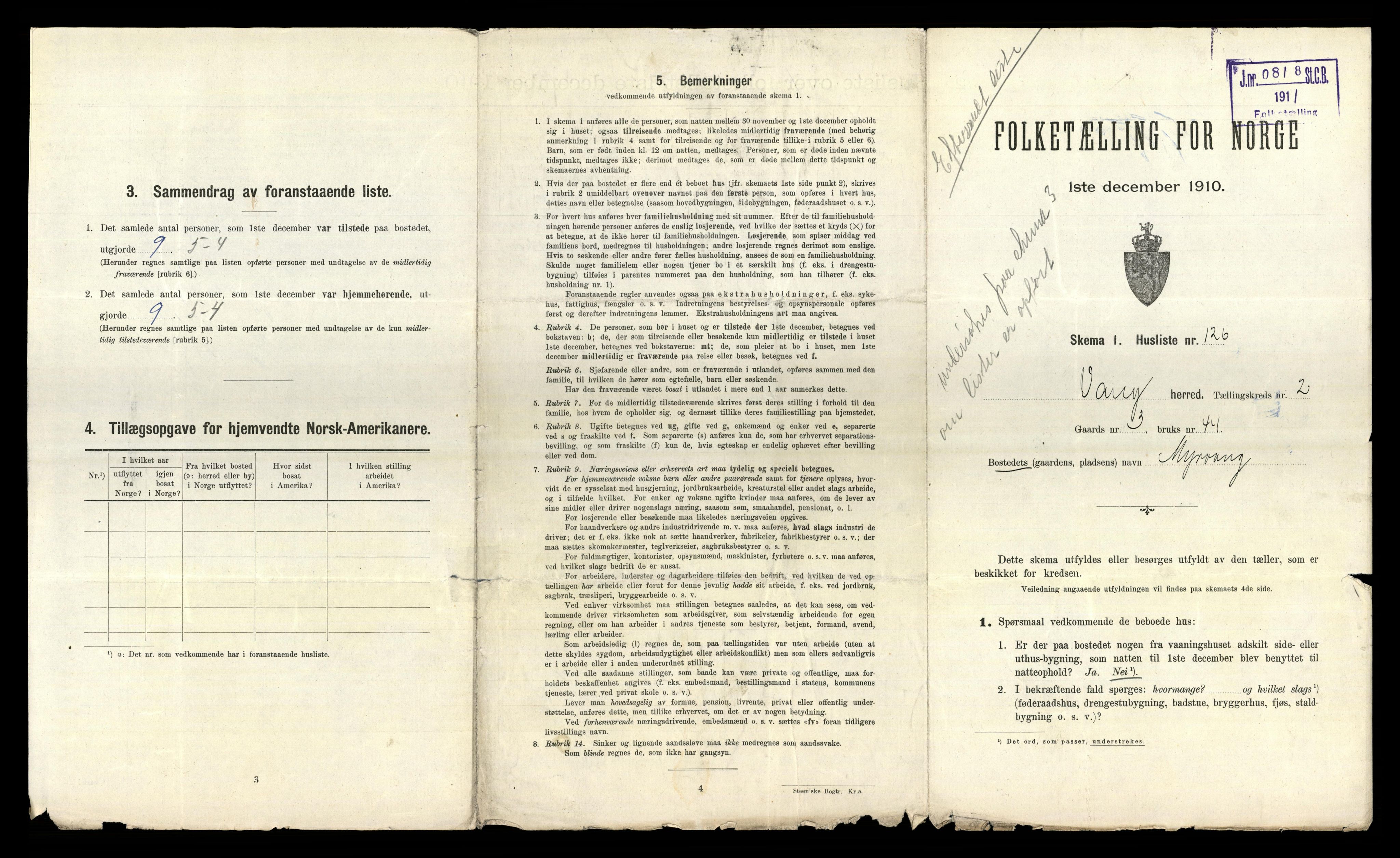 RA, 1910 census for Vang, 1910, p. 699