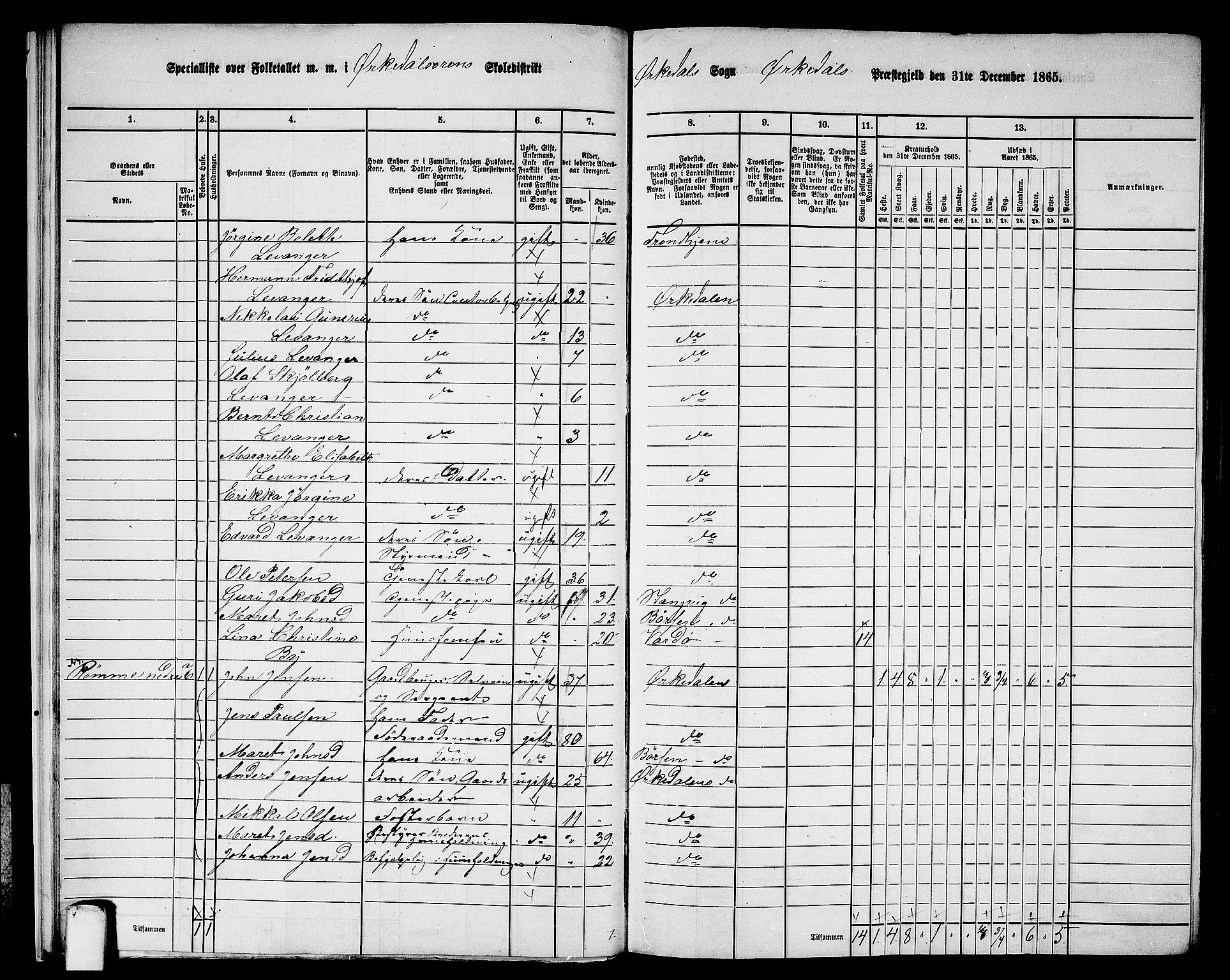 RA, 1865 census for Orkdal, 1865, p. 20