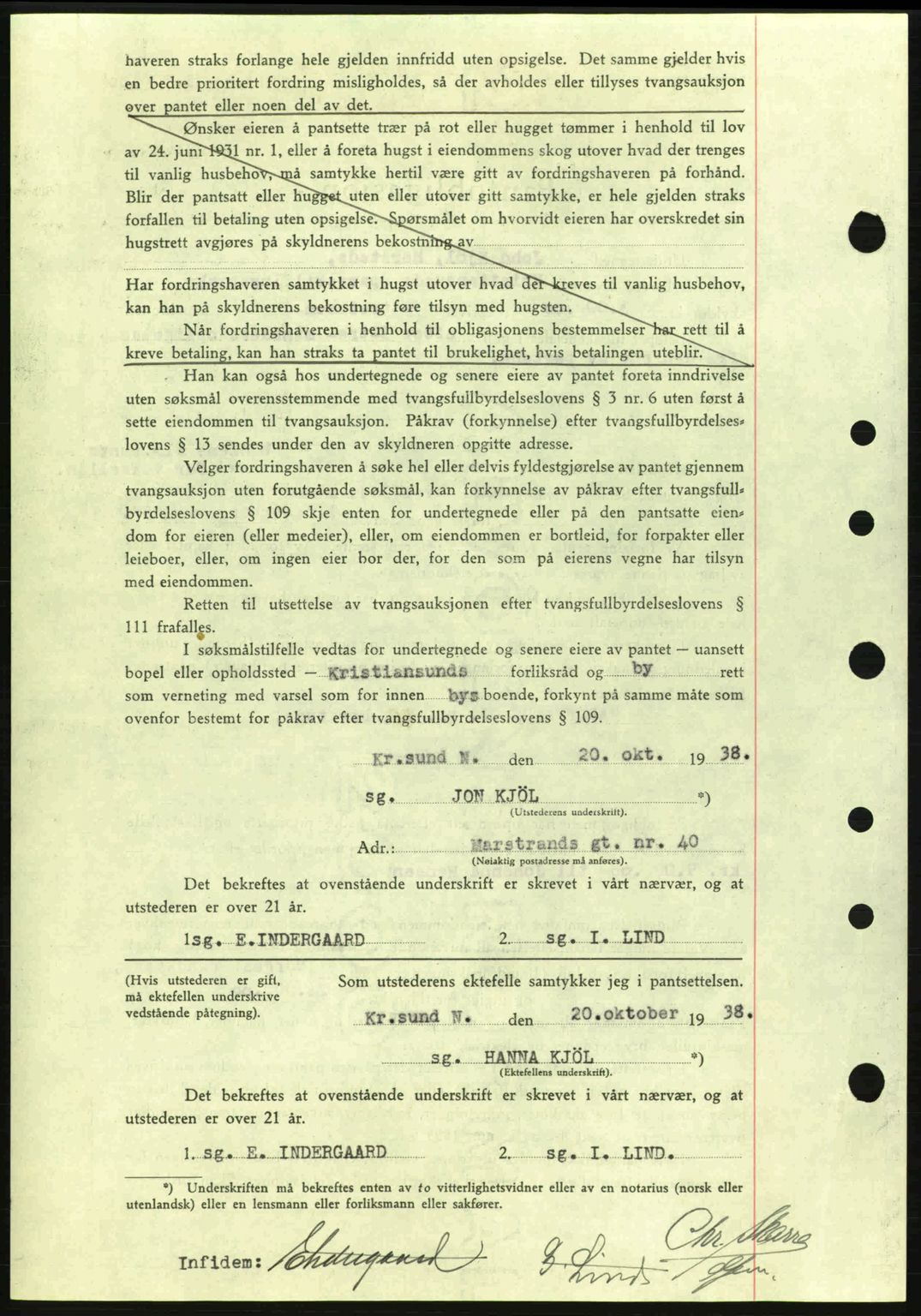 Kristiansund byfogd, SAT/A-4587/A/27: Mortgage book no. 31, 1938-1939, Diary no: : 761/1938