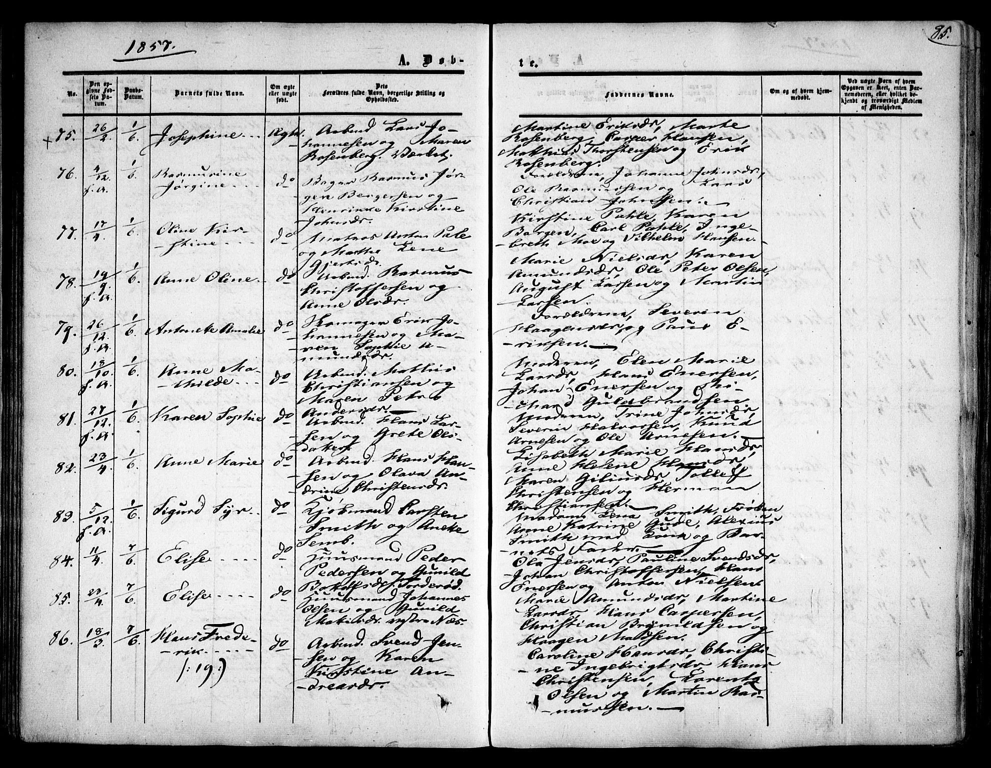 Moss prestekontor Kirkebøker, AV/SAO-A-2003/F/Fa/L0008: Parish register (official) no. I 8, 1852-1869, p. 85