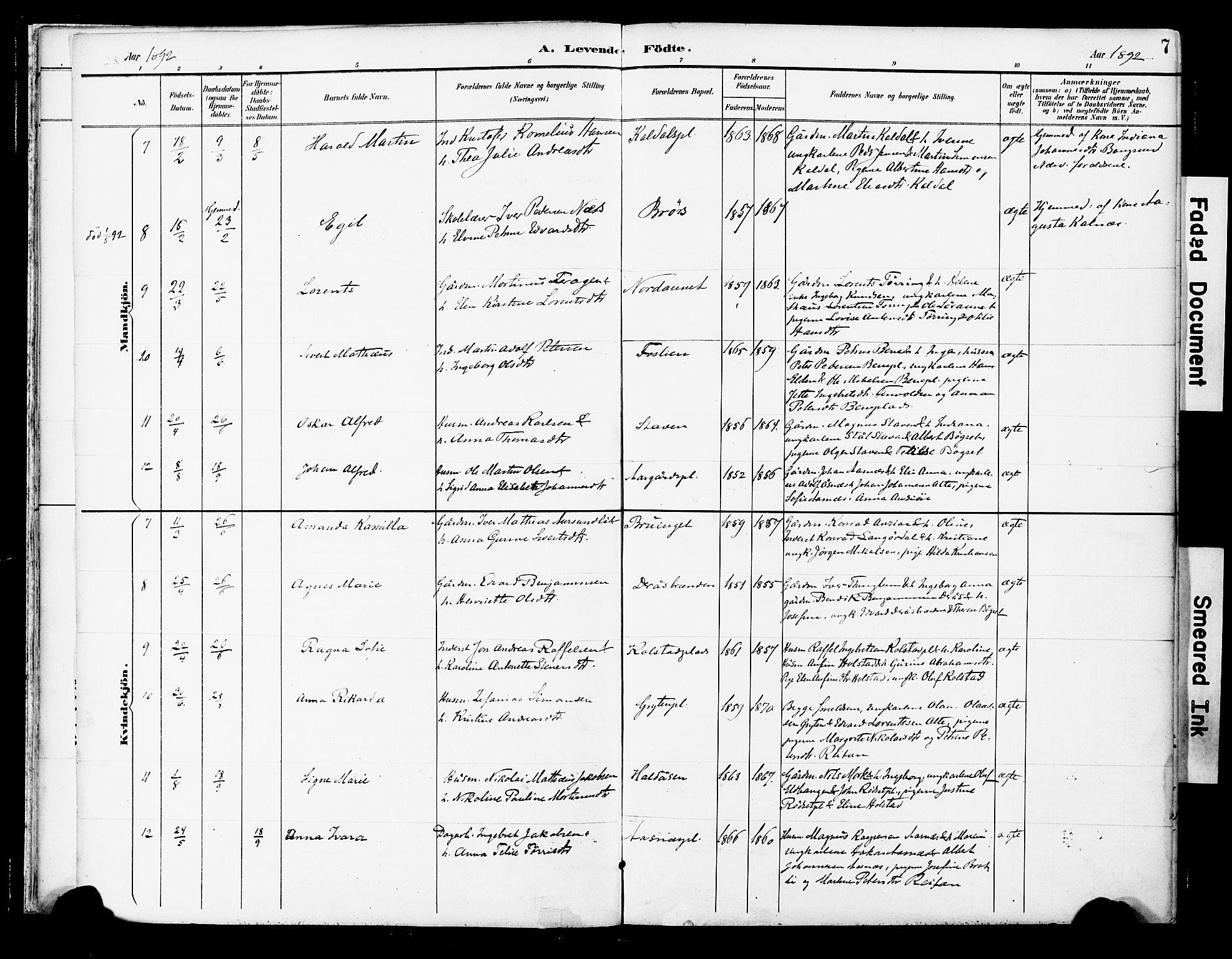 Ministerialprotokoller, klokkerbøker og fødselsregistre - Nord-Trøndelag, AV/SAT-A-1458/742/L0409: Parish register (official) no. 742A02, 1891-1905, p. 7