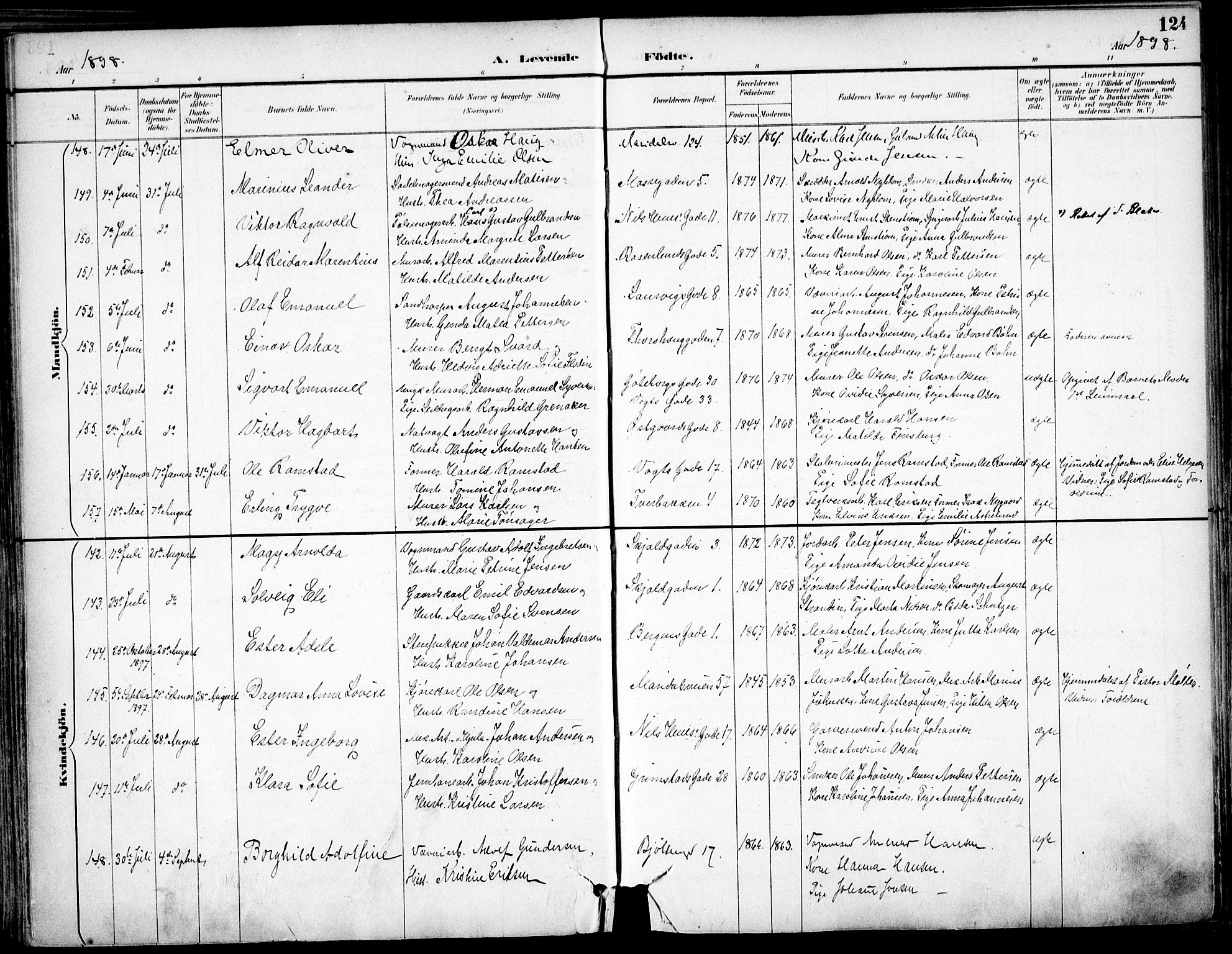Sagene prestekontor Kirkebøker, AV/SAO-A-10796/F/L0004: Parish register (official) no. 4, 1894-1904, p. 124