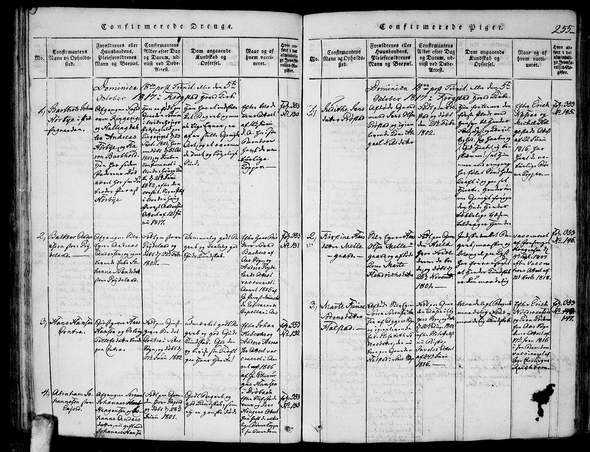 Kråkstad prestekontor Kirkebøker, AV/SAO-A-10125a/F/Fa/L0003: Parish register (official) no. I 3, 1813-1824, p. 255