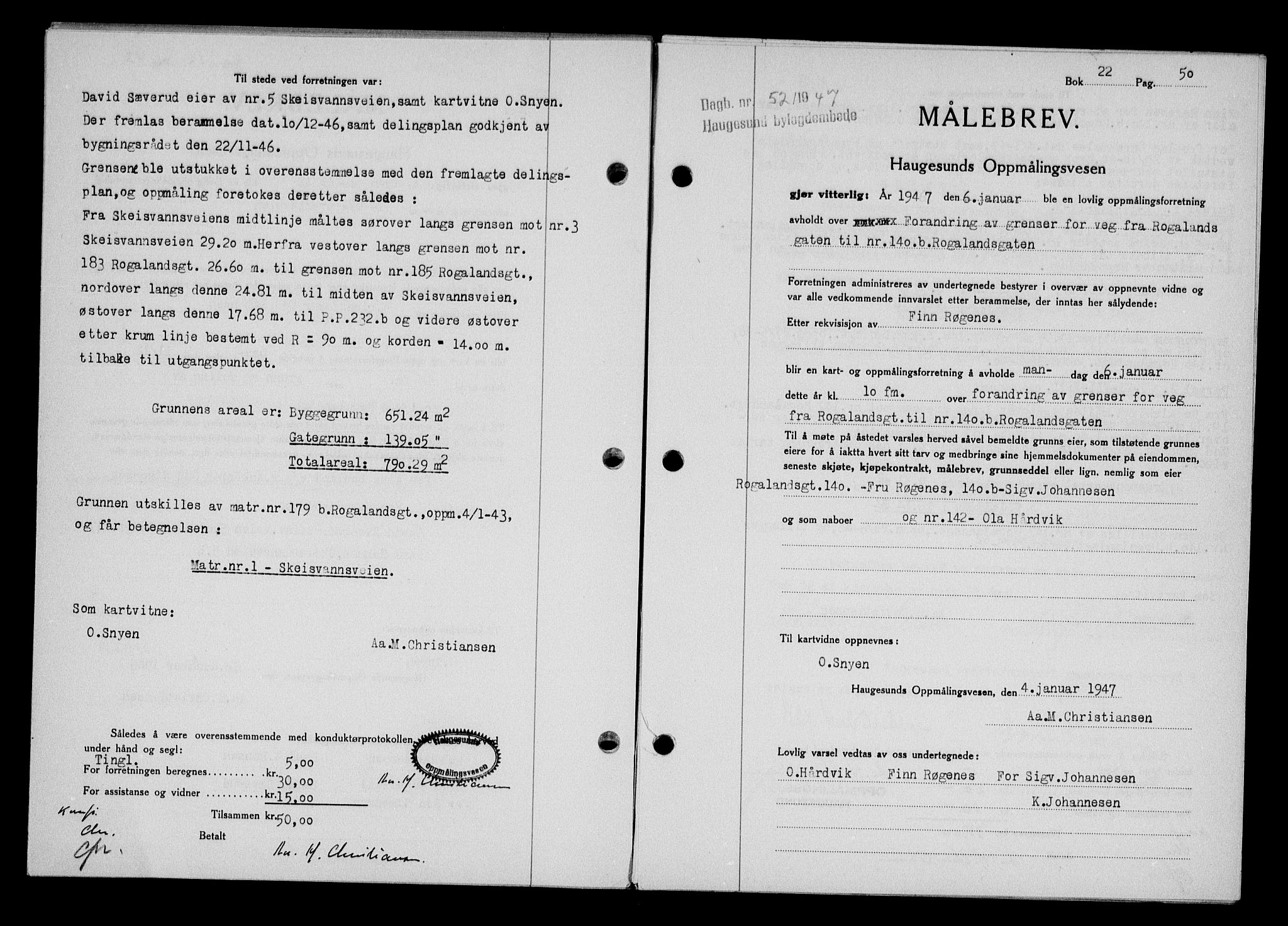 Haugesund tingrett, SAST/A-101415/01/II/IIC/L0063: Mortgage book no. A 4, 1946-1948, Diary no: : 52/1947