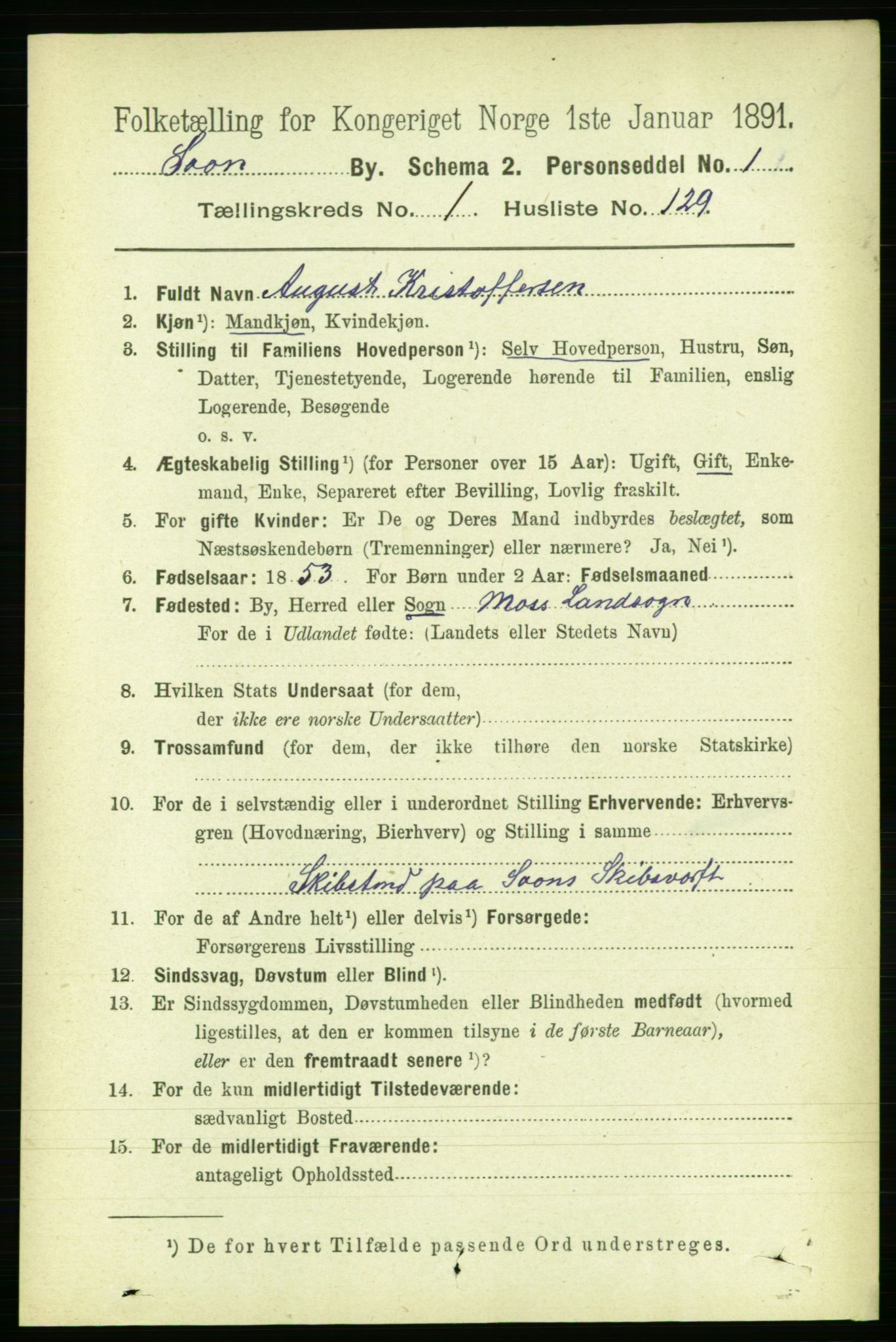 RA, 1891 census for 0201 Son, 1891, p. 819