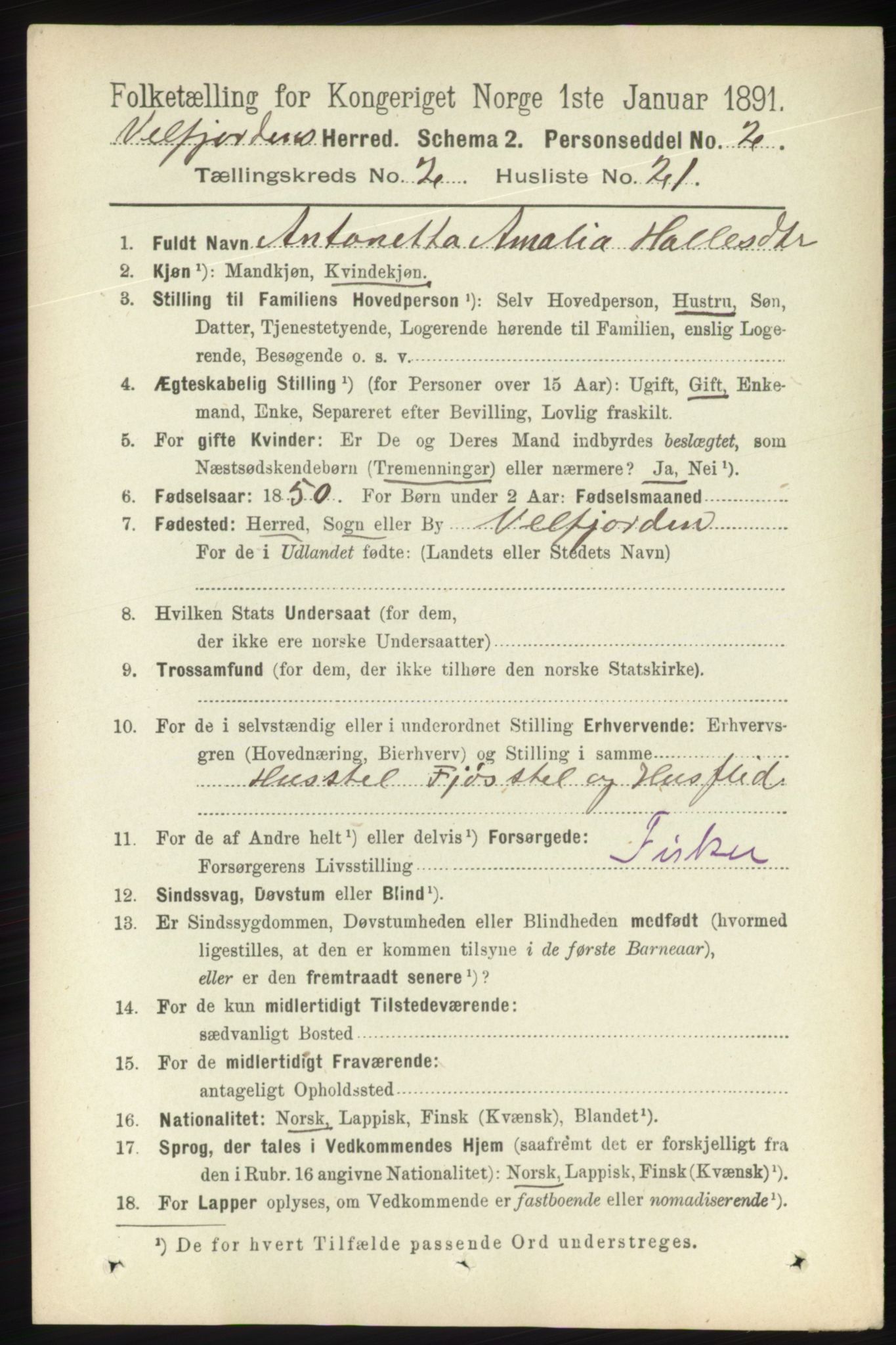 RA, 1891 census for 1813 Velfjord, 1891, p. 679