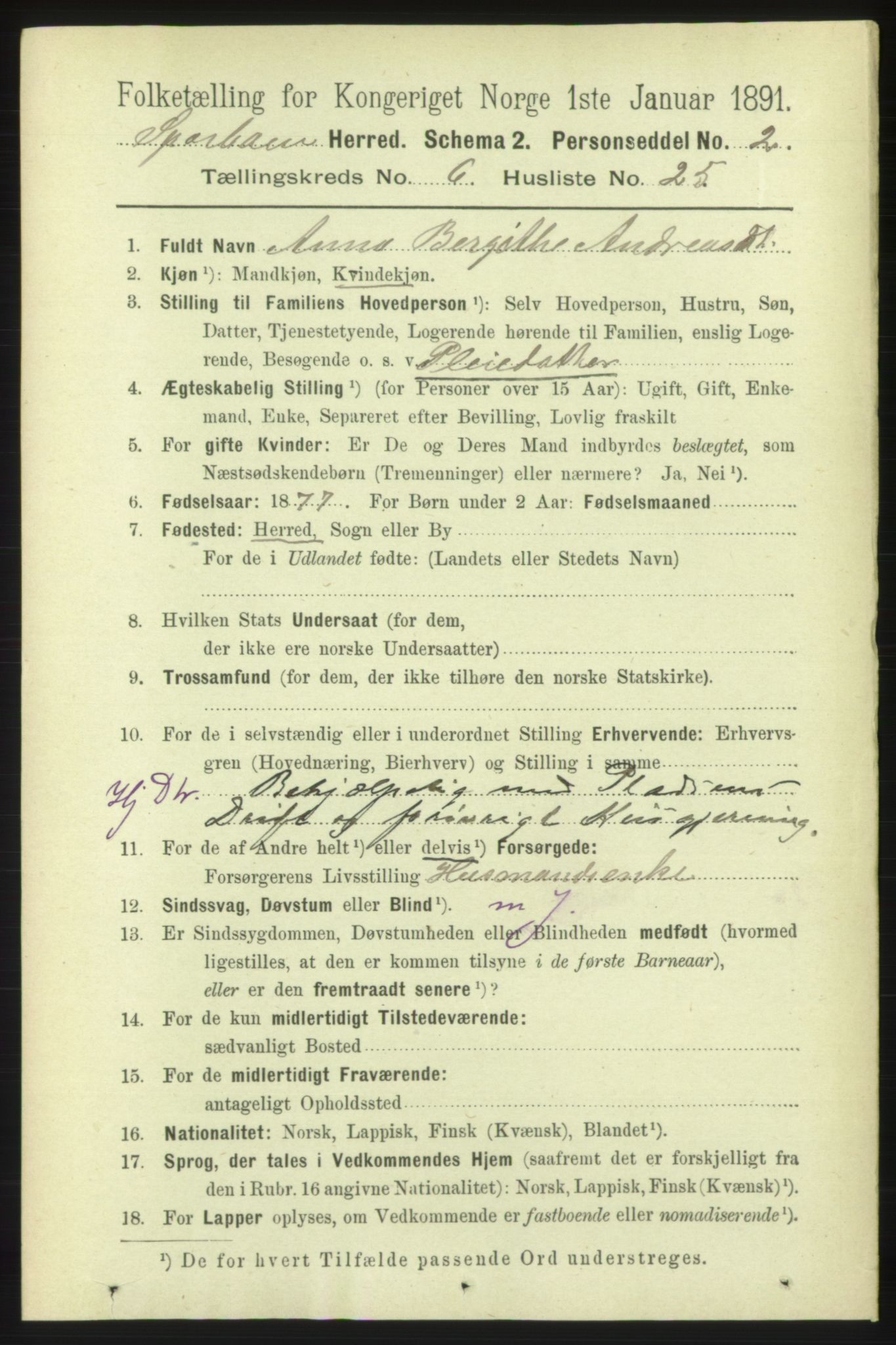 RA, 1891 census for 1731 Sparbu, 1891, p. 2310