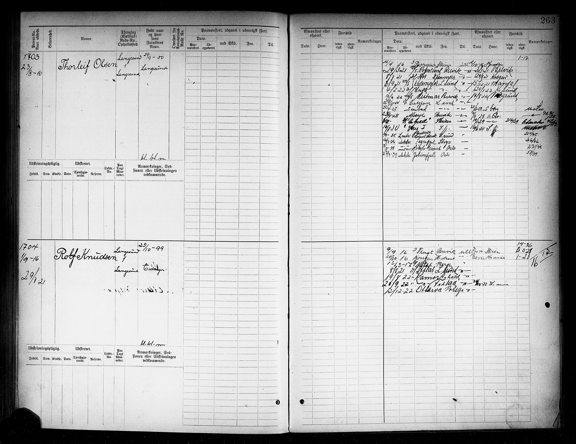 Langesund innrulleringskontor, AV/SAKO-A-831/F/Fc/L0006: Hovedrulle, 1891-1922, p. 266