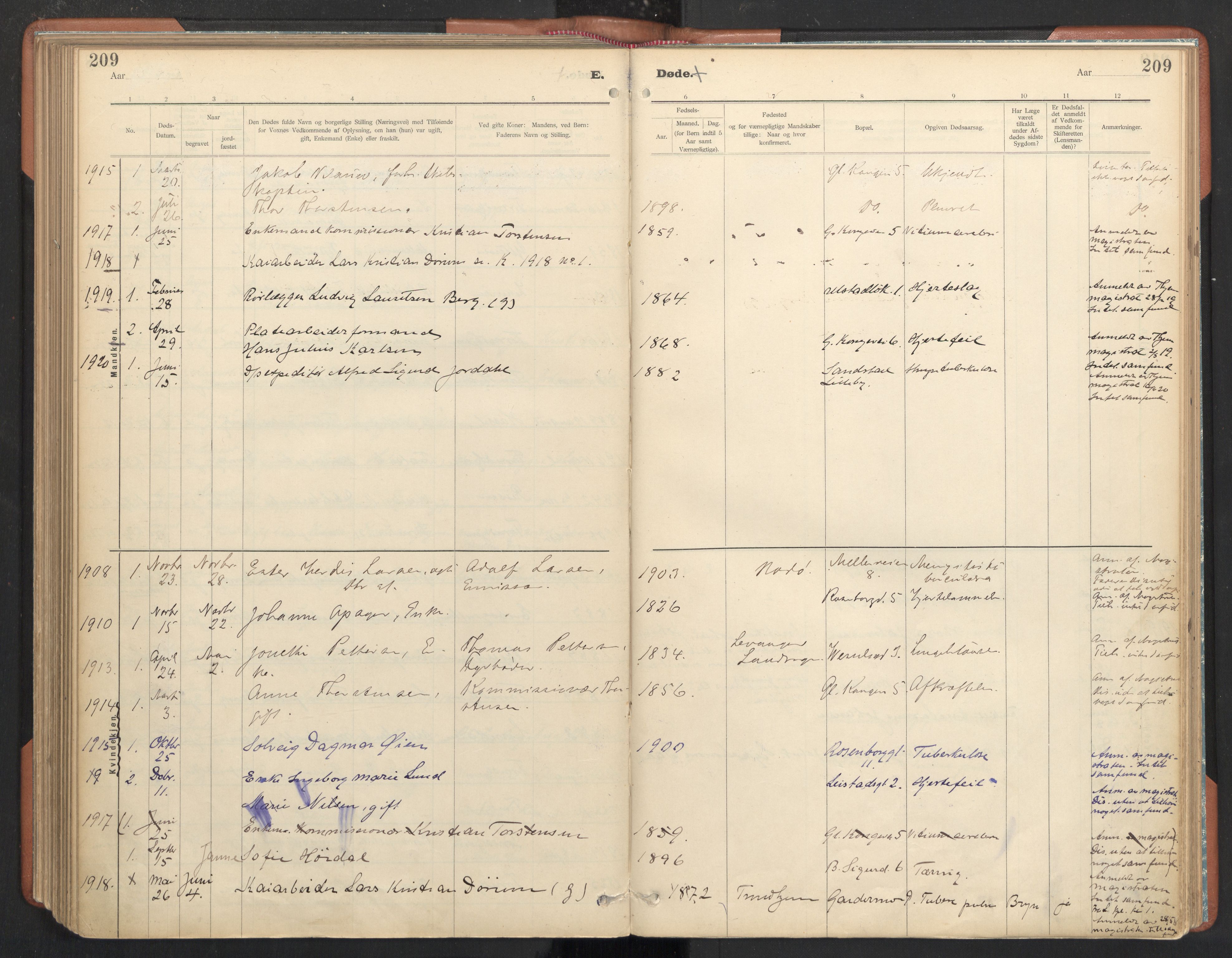Ministerialprotokoller, klokkerbøker og fødselsregistre - Sør-Trøndelag, SAT/A-1456/605/L0244: Parish register (official) no. 605A06, 1908-1954, p. 209