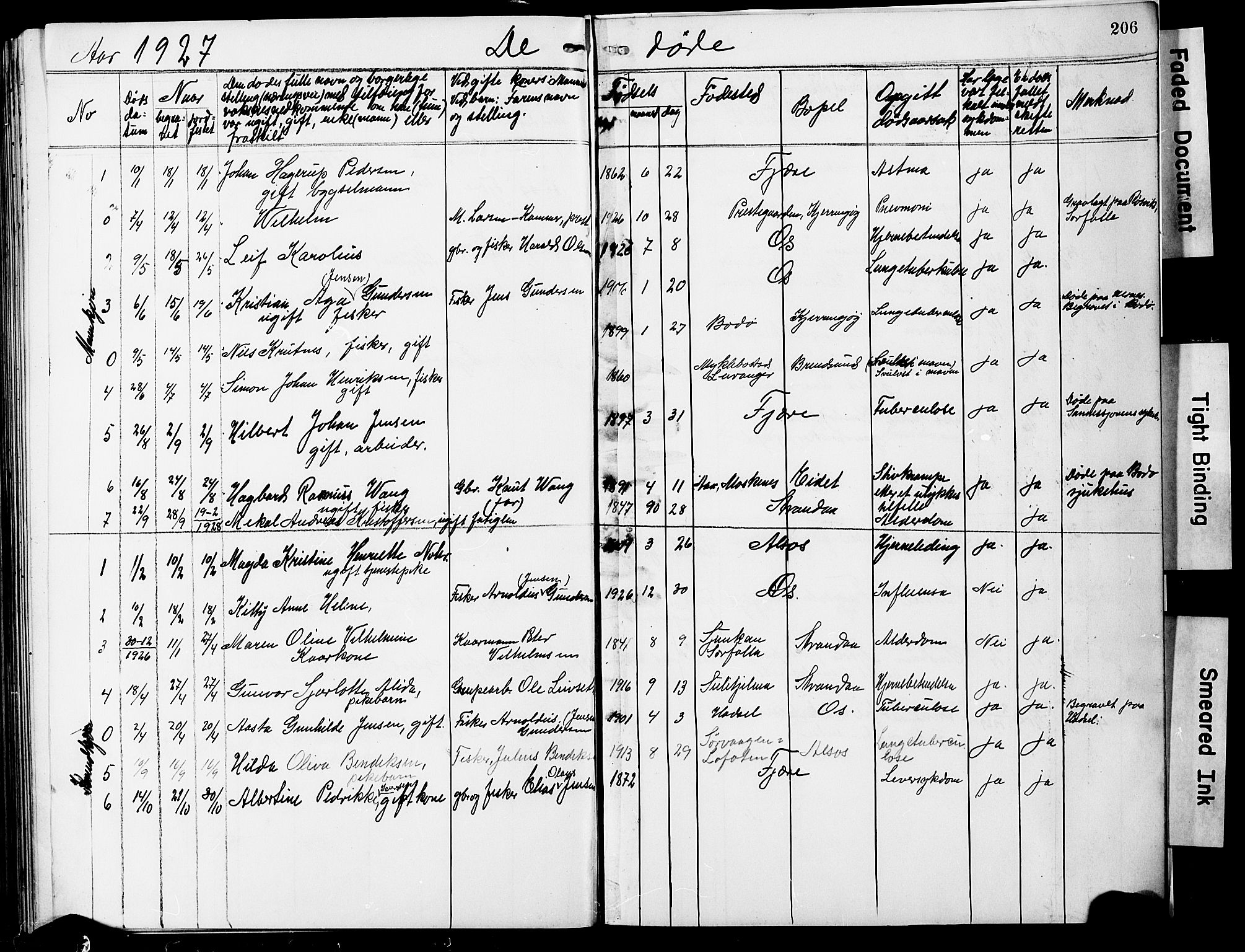Ministerialprotokoller, klokkerbøker og fødselsregistre - Nordland, SAT/A-1459/803/L0077: Parish register (copy) no. 803C04, 1897-1930, p. 206