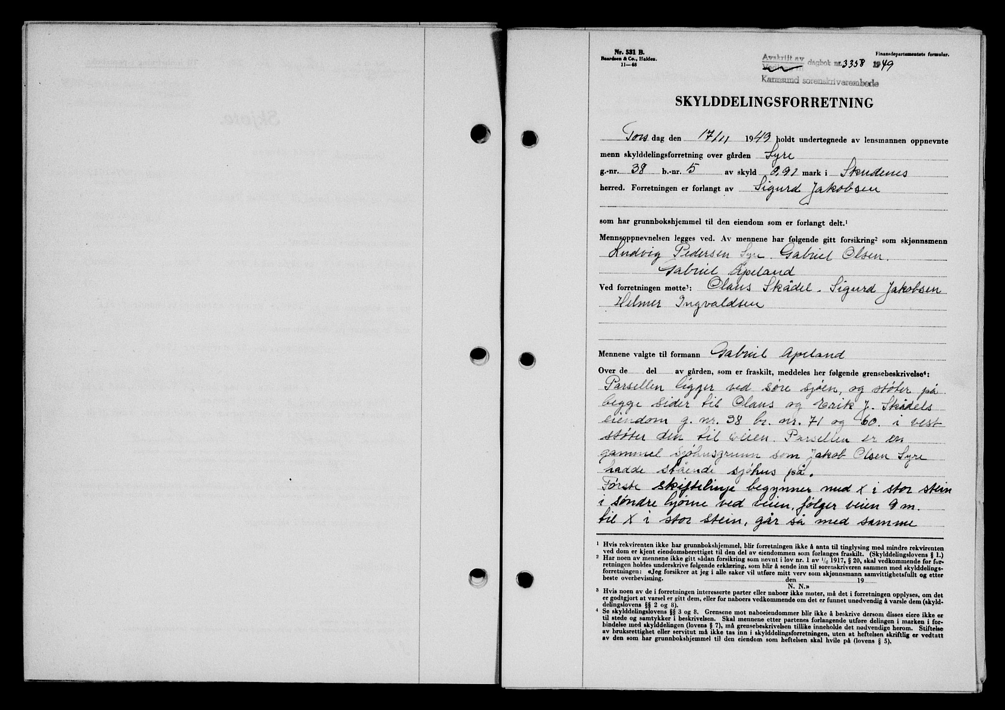 Karmsund sorenskriveri, AV/SAST-A-100311/01/II/IIB/L0098: Mortgage book no. 78A, 1949-1950, Diary no: : 3358/1949