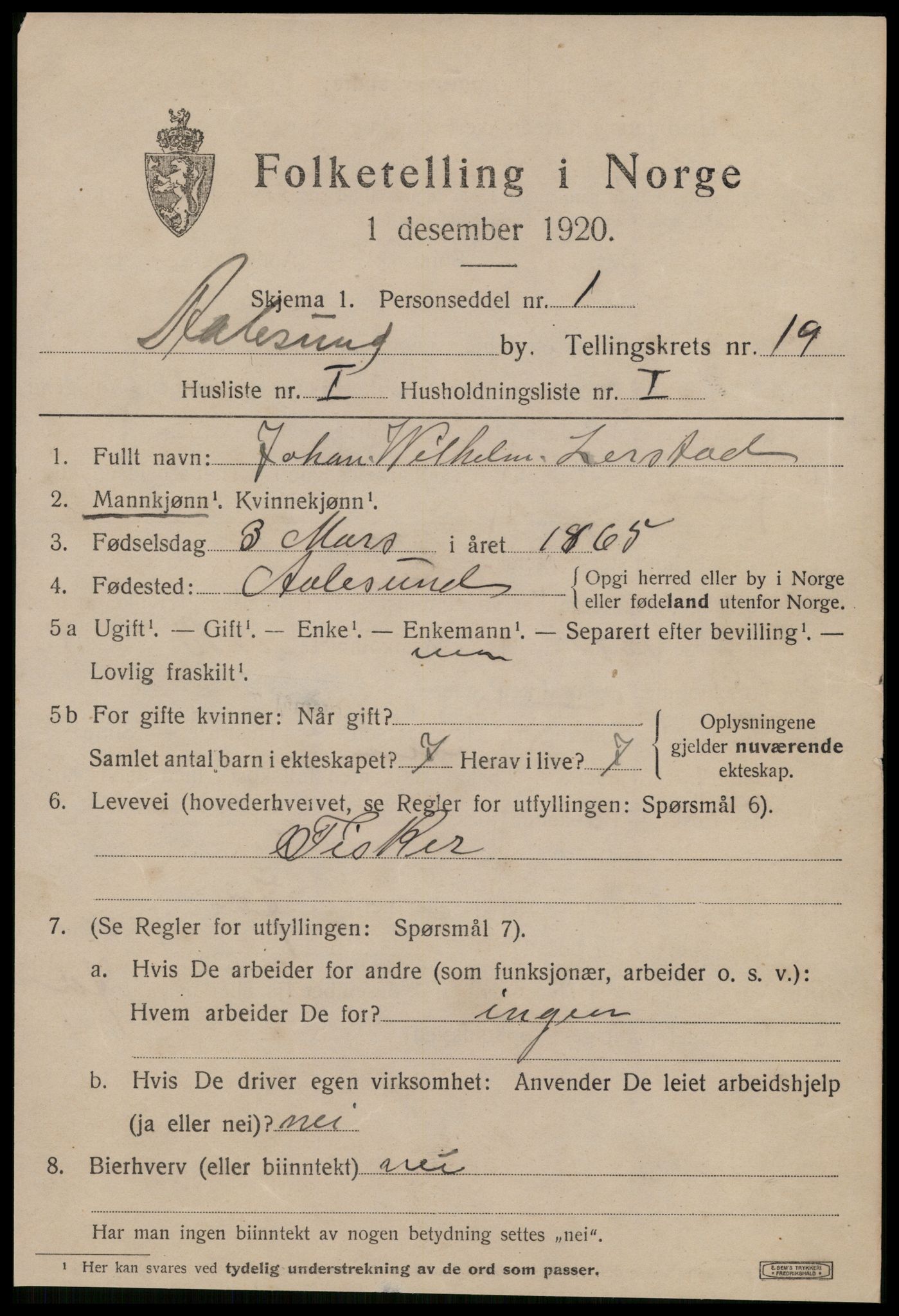 SAT, 1920 census for Ålesund, 1920, p. 35616