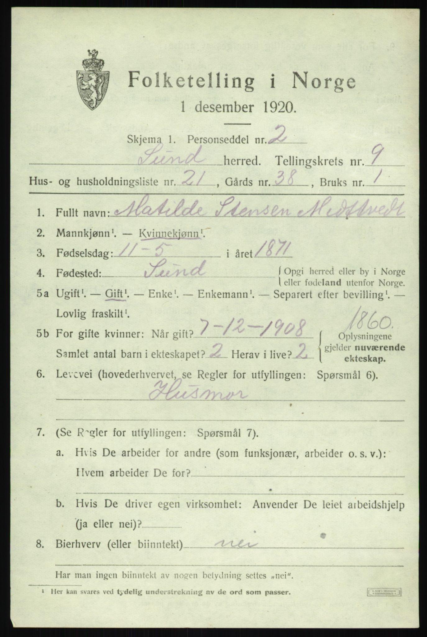 SAB, 1920 census for Sund, 1920, p. 5541