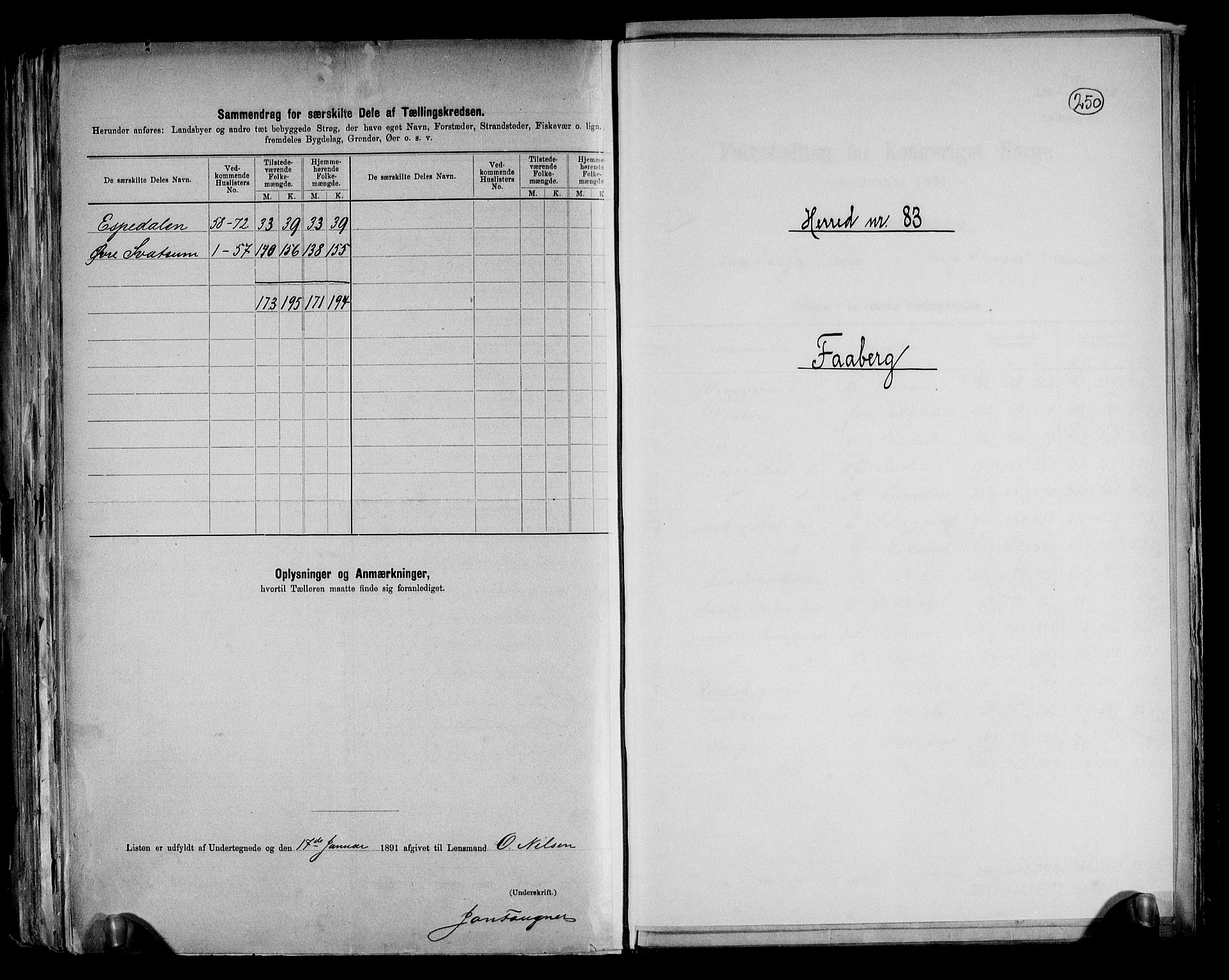 RA, 1891 census for 0524 Fåberg, 1891, p. 1
