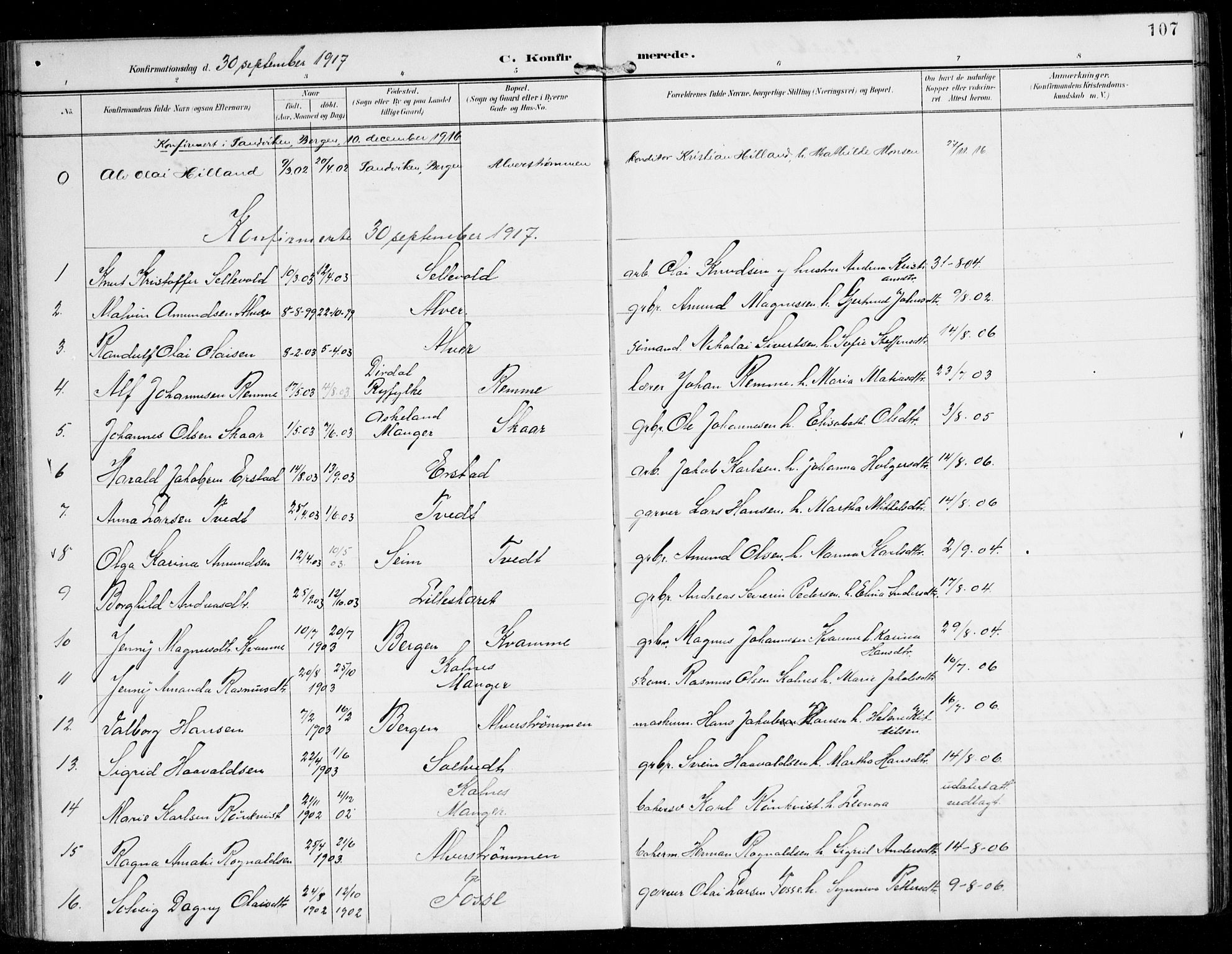 Alversund Sokneprestembete, SAB/A-73901/H/Ha/Haa/Haaa/L0003: Parish register (official) no. A 3, 1897-1926, p. 107