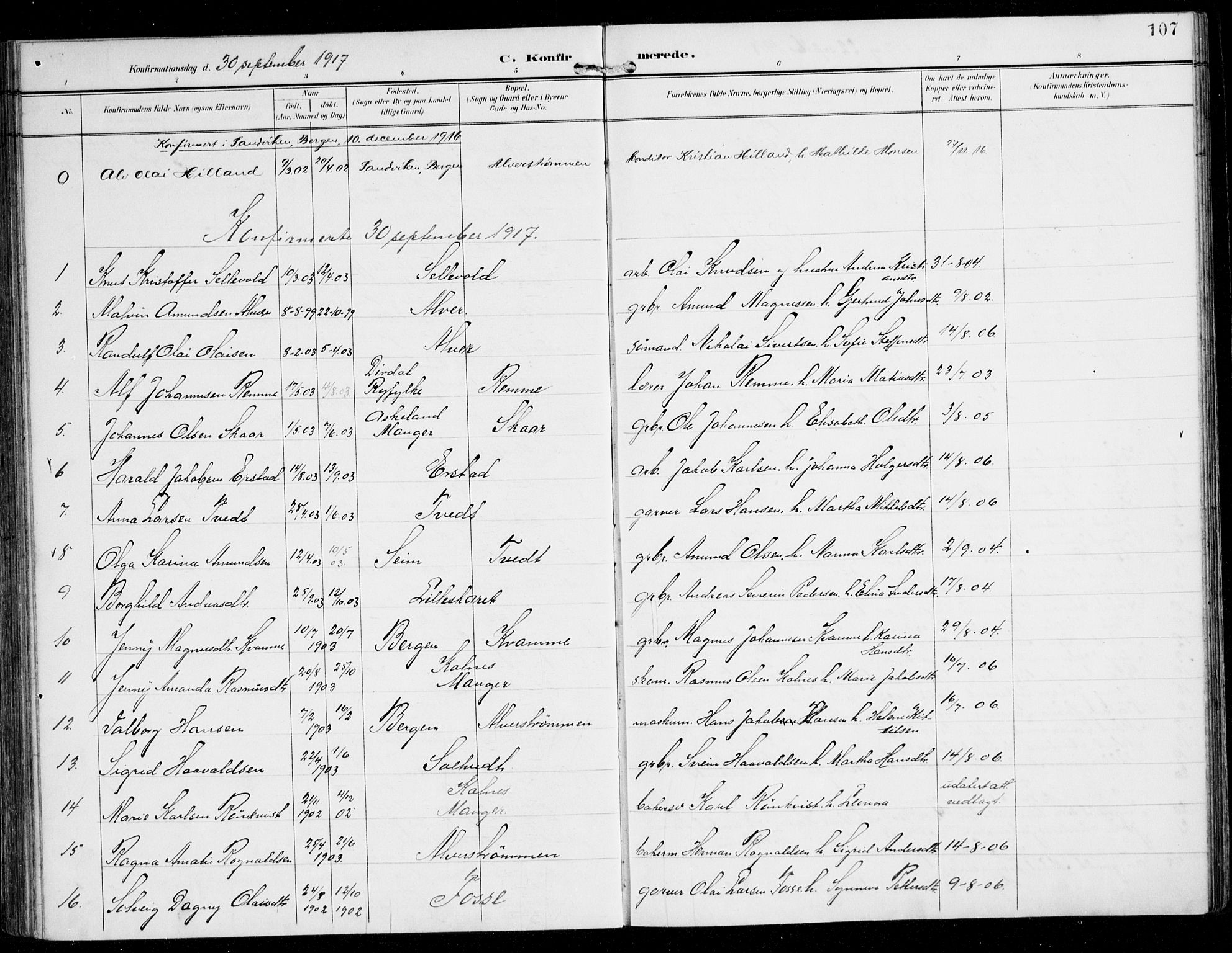 Alversund Sokneprestembete, AV/SAB-A-73901/H/Ha/Haa/Haaa/L0003: Parish register (official) no. A 3, 1897-1926, p. 107