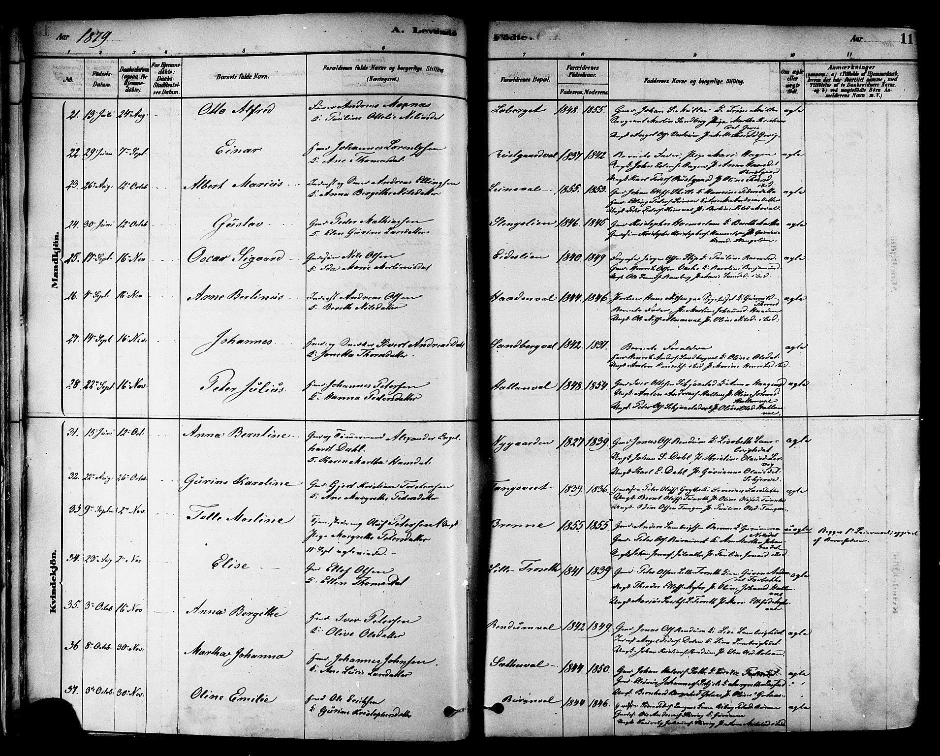 Ministerialprotokoller, klokkerbøker og fødselsregistre - Nord-Trøndelag, SAT/A-1458/717/L0159: Parish register (official) no. 717A09, 1878-1898, p. 11