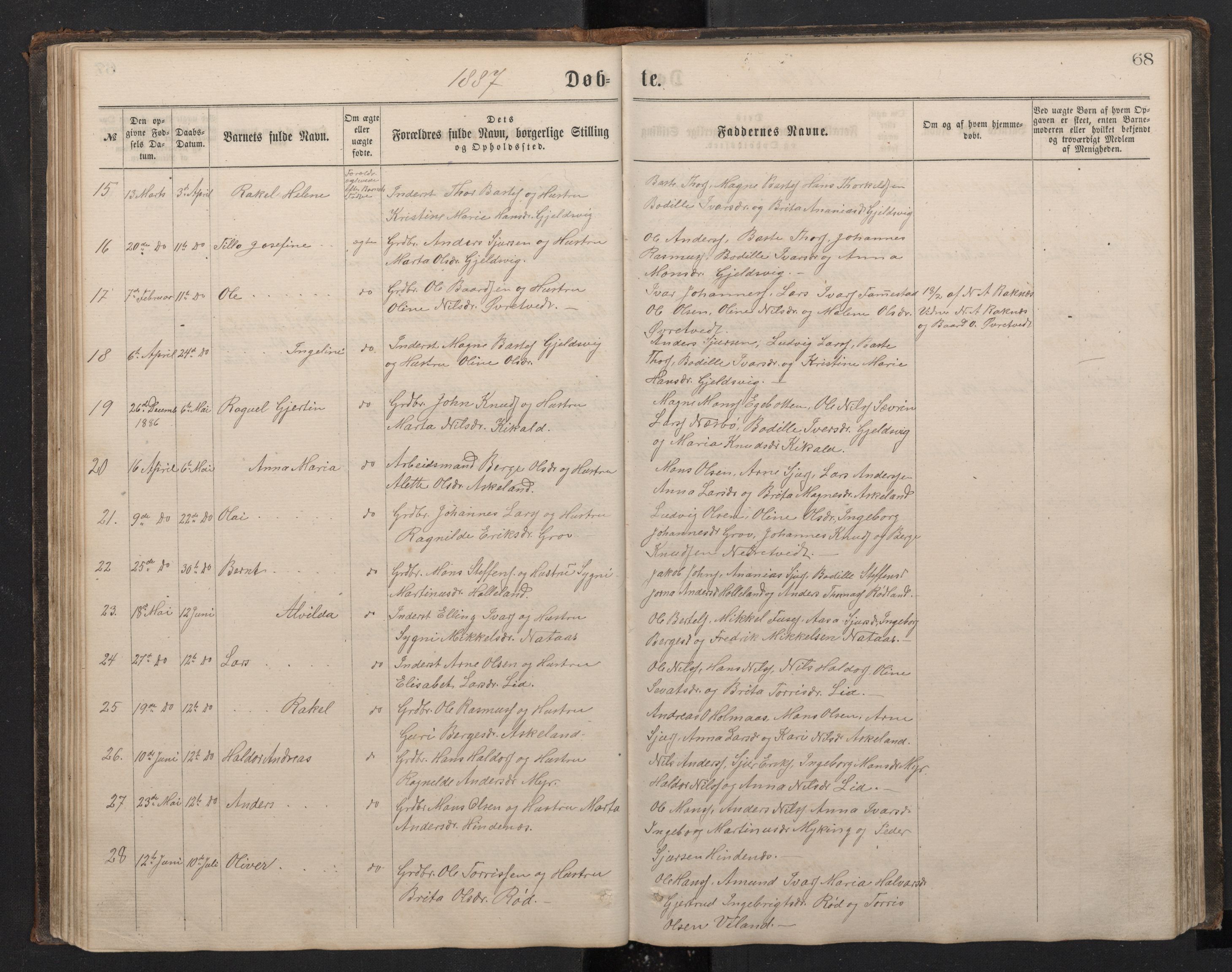 Lindås Sokneprestembete, SAB/A-76701/H/Hab: Parish register (copy) no. E 2, 1867-1892, p. 67b-68a