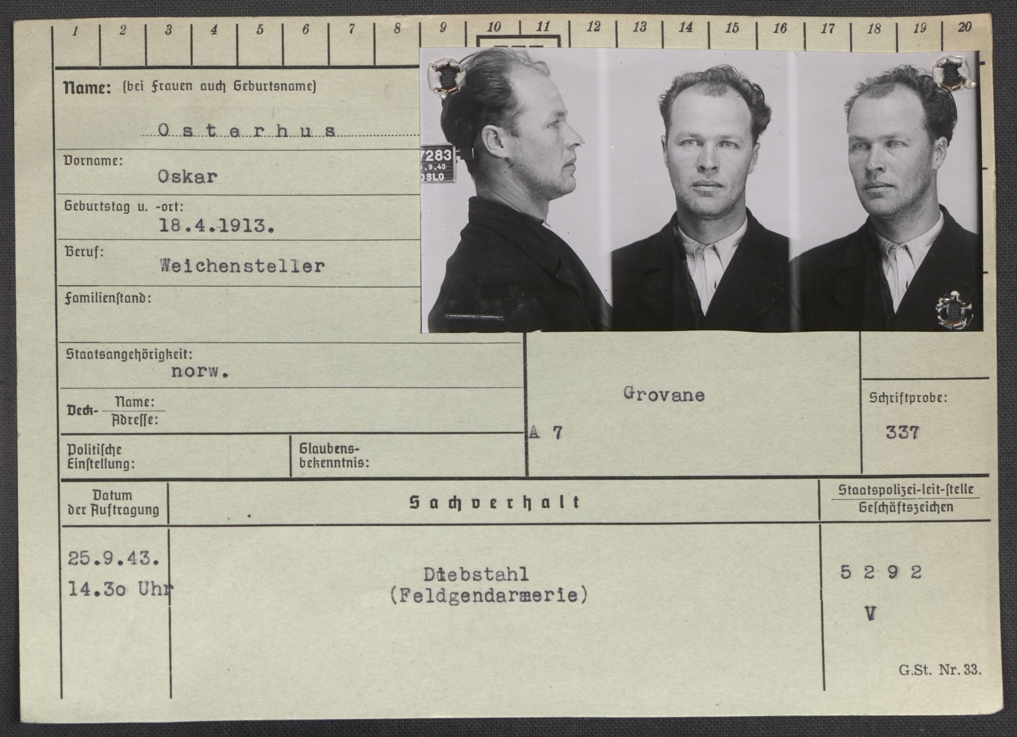 Befehlshaber der Sicherheitspolizei und des SD, RA/RAFA-5969/E/Ea/Eaa/L0008: Register over norske fanger i Møllergata 19: Oelze-Ru, 1940-1945, p. 494