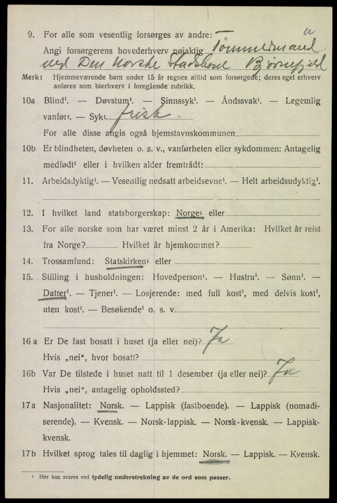 SAT, 1920 census for Evenes, 1920, p. 2961