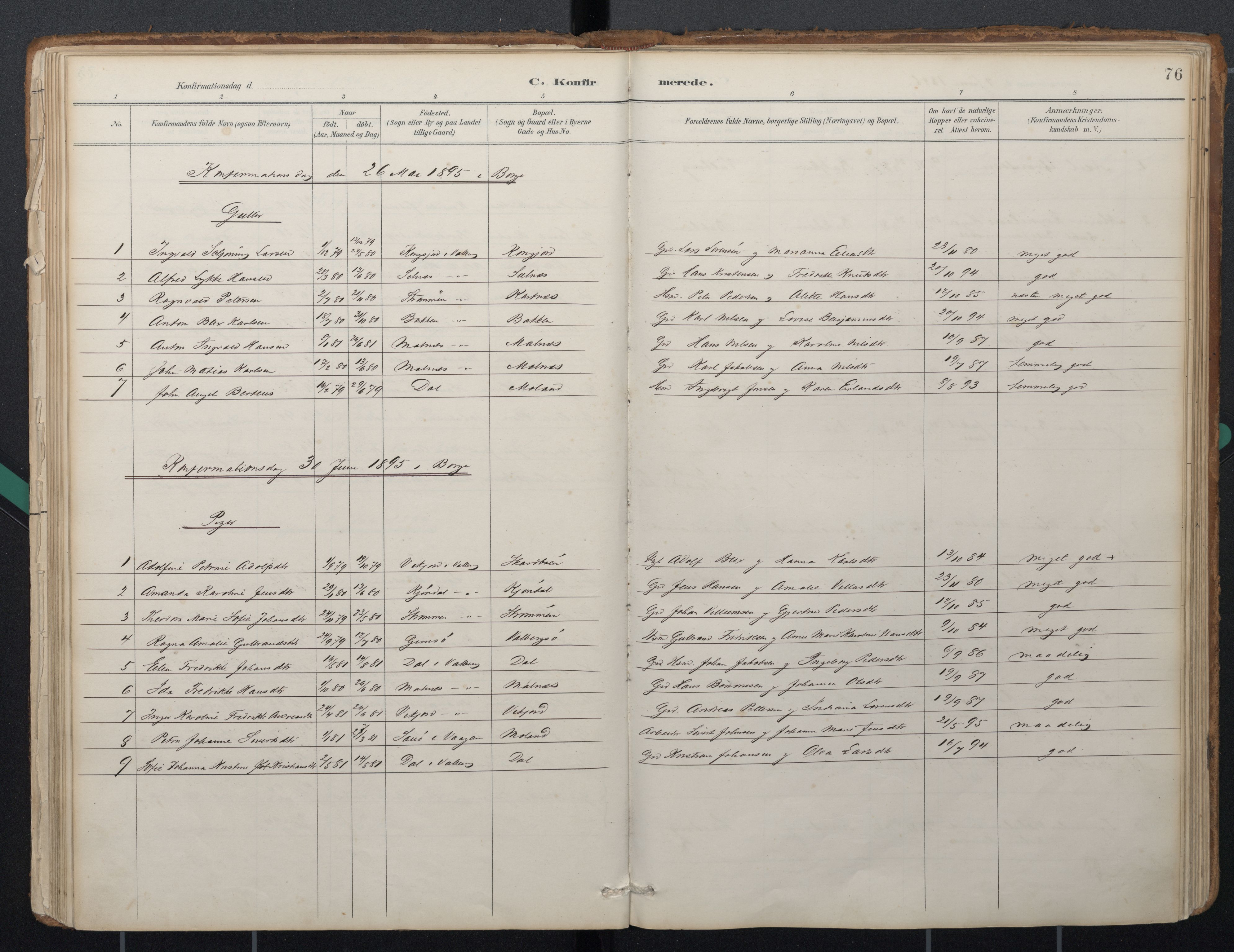 Ministerialprotokoller, klokkerbøker og fødselsregistre - Nordland, AV/SAT-A-1459/884/L1193: Parish register (official) no. 884A01, 1888-1905, p. 76