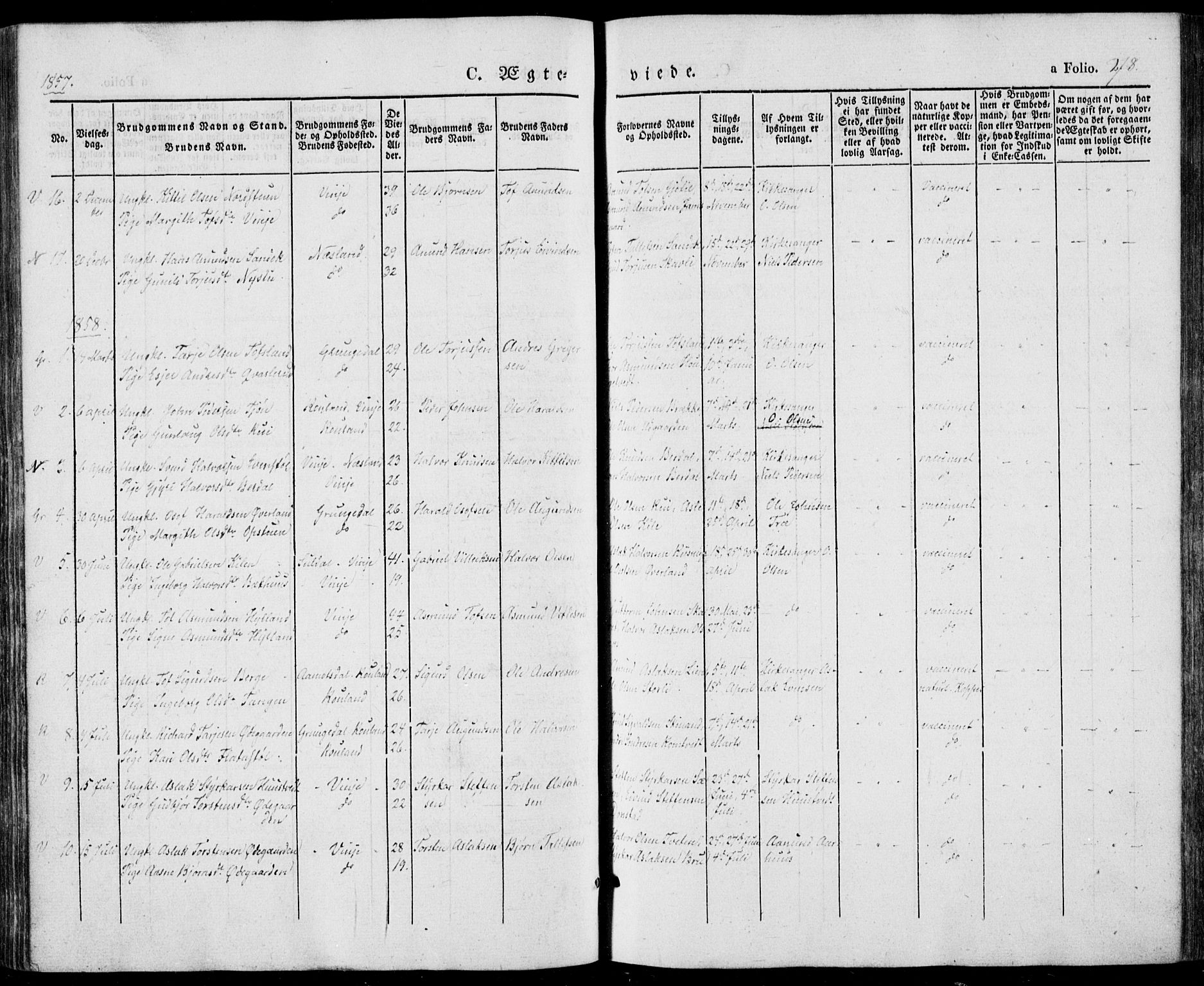 Vinje kirkebøker, AV/SAKO-A-312/F/Fa/L0004: Parish register (official) no. I 4, 1843-1869, p. 278