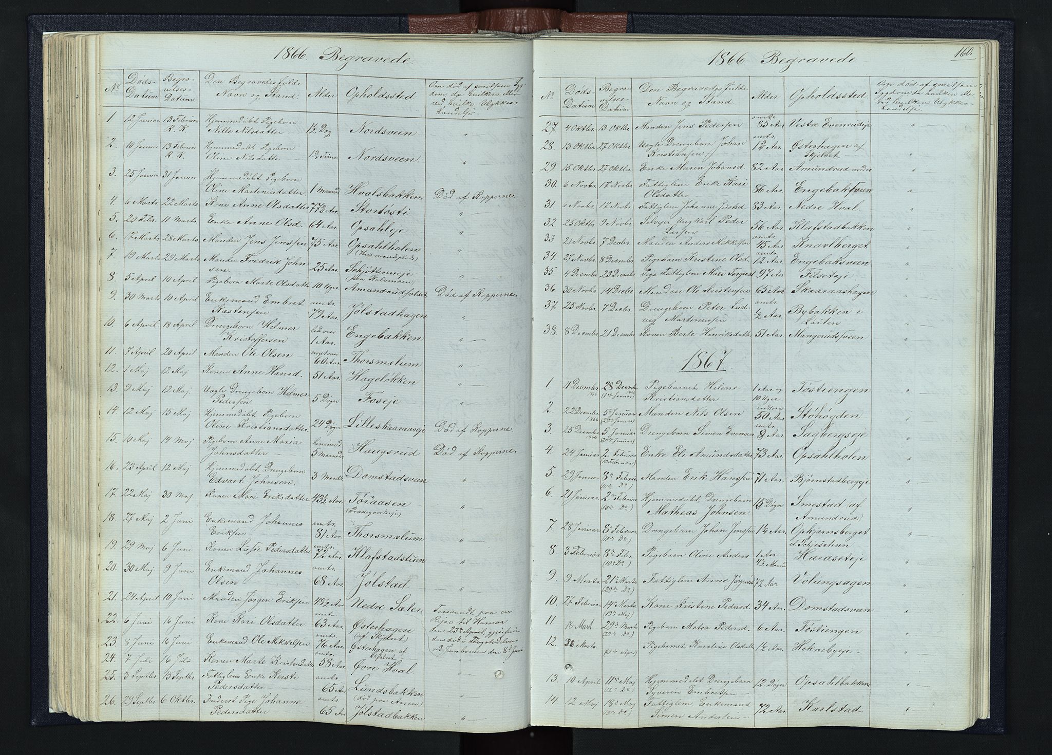Romedal prestekontor, SAH/PREST-004/L/L0010: Parish register (copy) no. 10, 1860-1895, p. 160