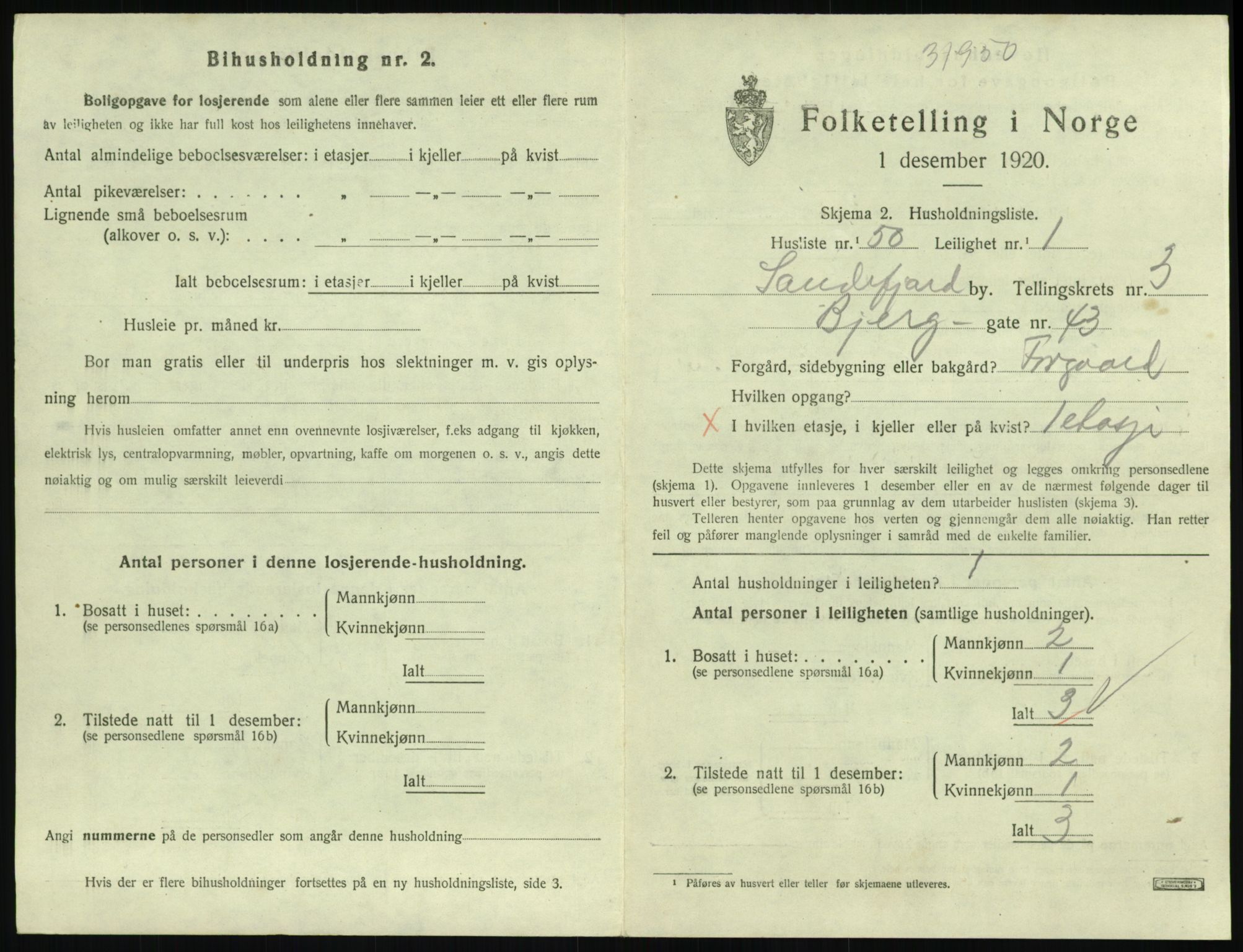 SAKO, 1920 census for Sandefjord, 1920, p. 2070