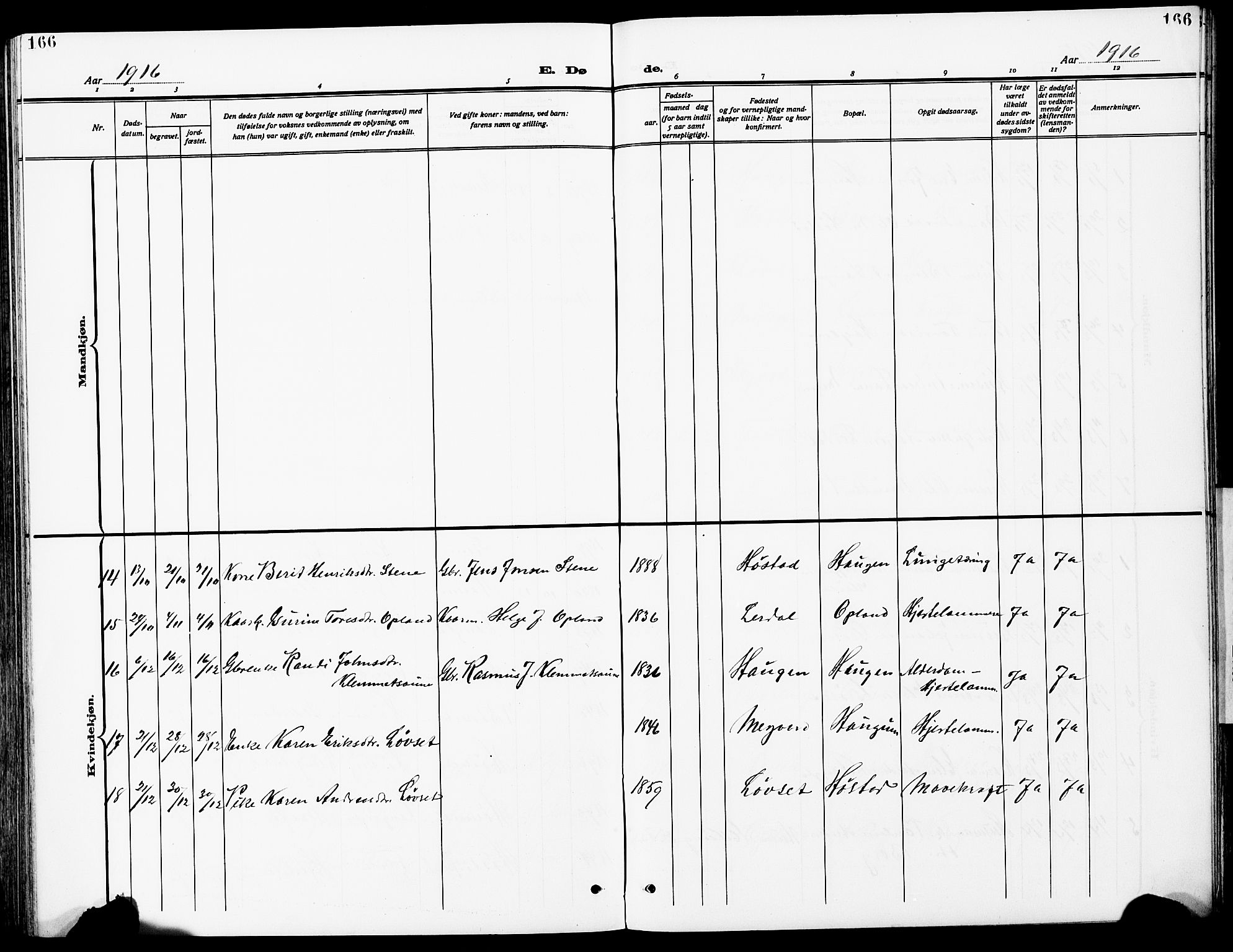 Ministerialprotokoller, klokkerbøker og fødselsregistre - Sør-Trøndelag, AV/SAT-A-1456/612/L0388: Parish register (copy) no. 612C04, 1909-1929, p. 166