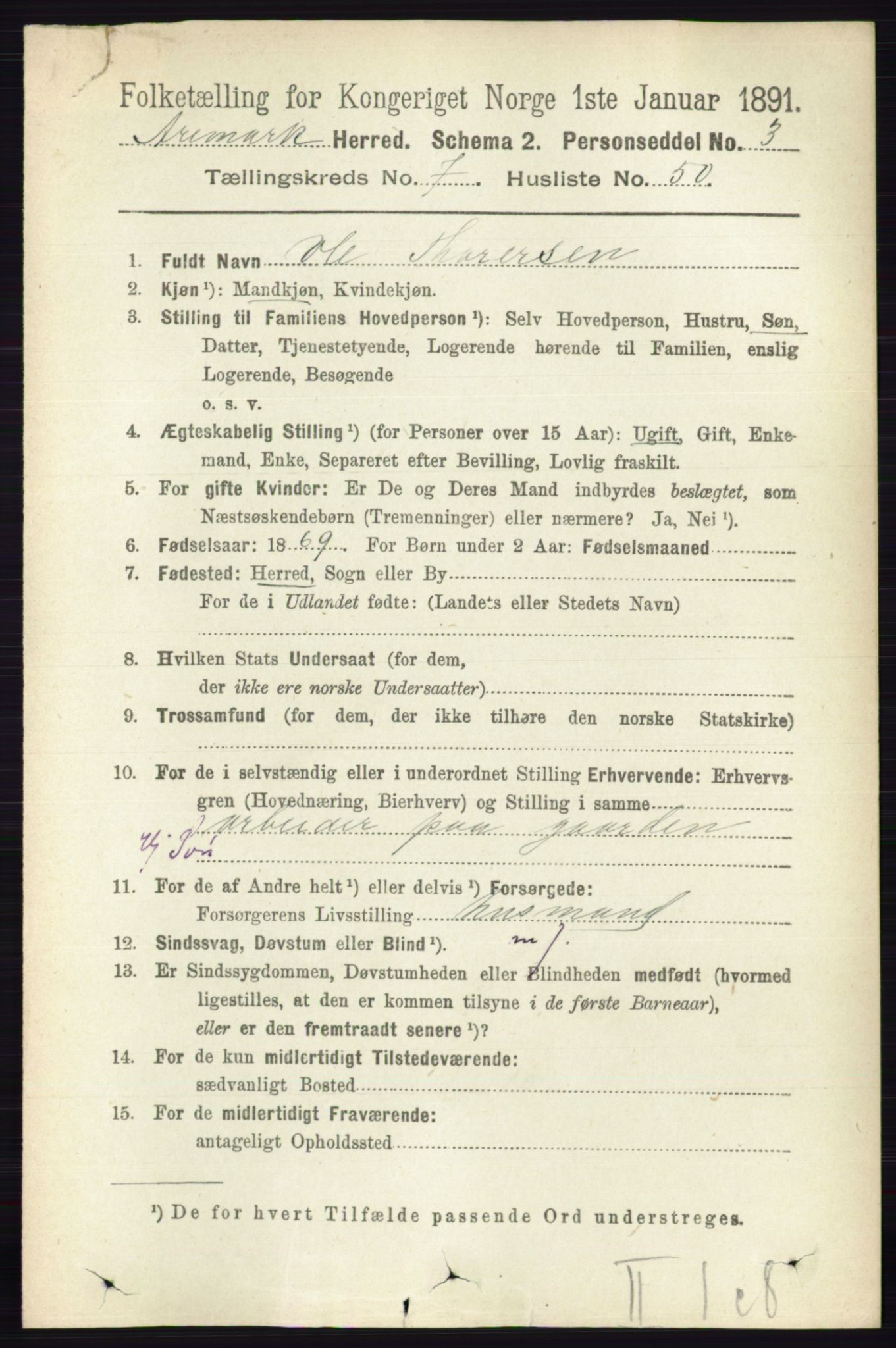 RA, 1891 census for 0118 Aremark, 1891, p. 4207