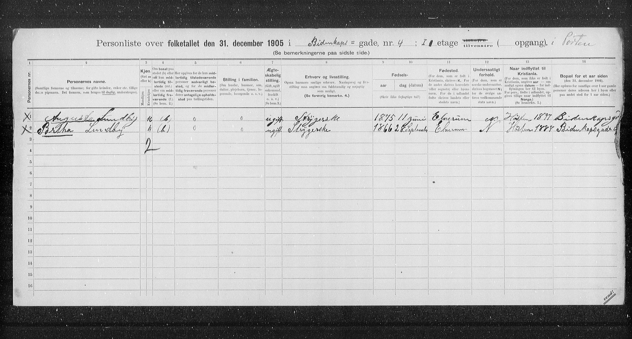 OBA, Municipal Census 1905 for Kristiania, 1905, p. 2309