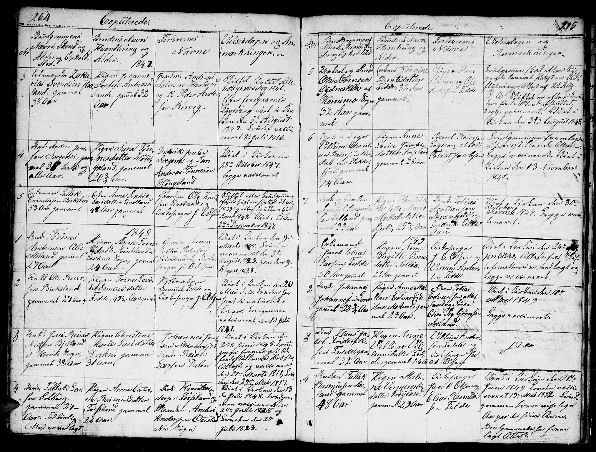Kvinesdal sokneprestkontor, SAK/1111-0026/F/Fb/Fba/L0002: Parish register (copy) no. B 2, 1838-1858, p. 204-205