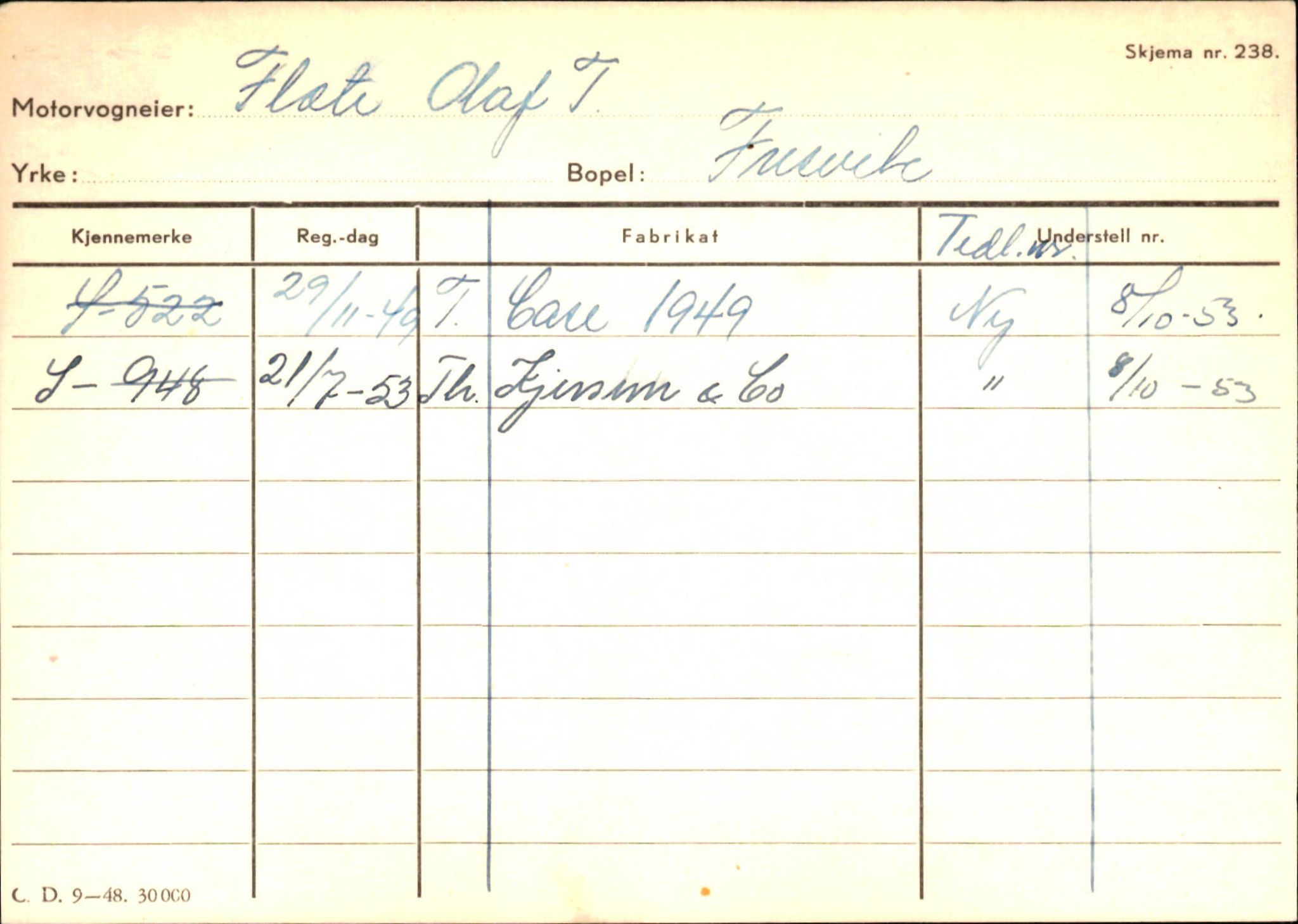 Statens vegvesen, Sogn og Fjordane vegkontor, SAB/A-5301/4/F/L0126: Eigarregister Fjaler M-Å. Leikanger A-Å, 1945-1975, p. 1124