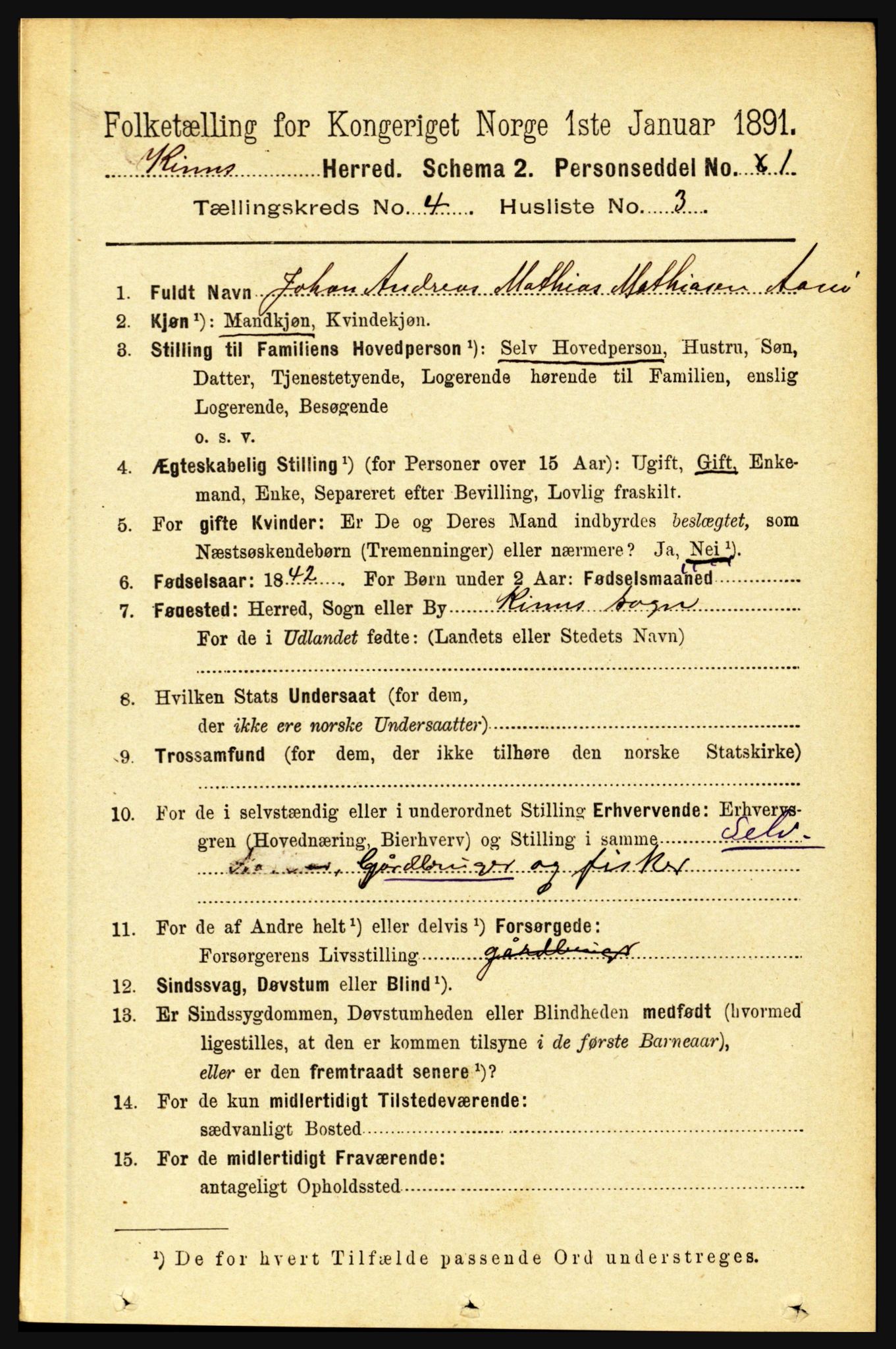 RA, 1891 census for 1437 Kinn, 1891, p. 1337
